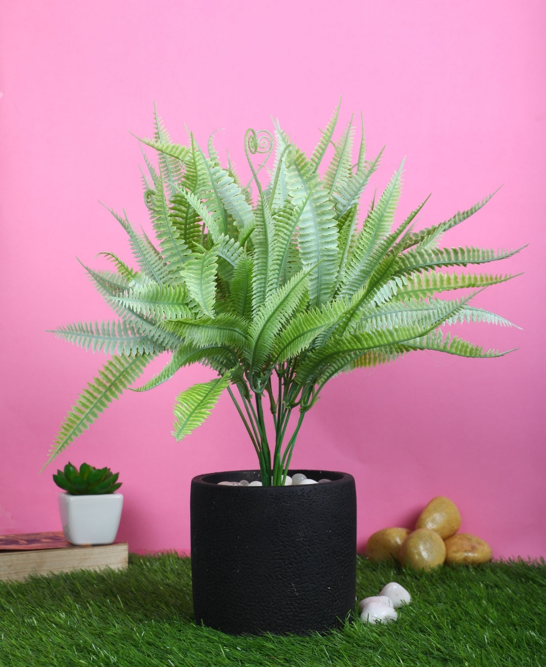 Pollination Attractive Artificial small plant Ferns Bunch  without Pot for Home  (Pack of 2)