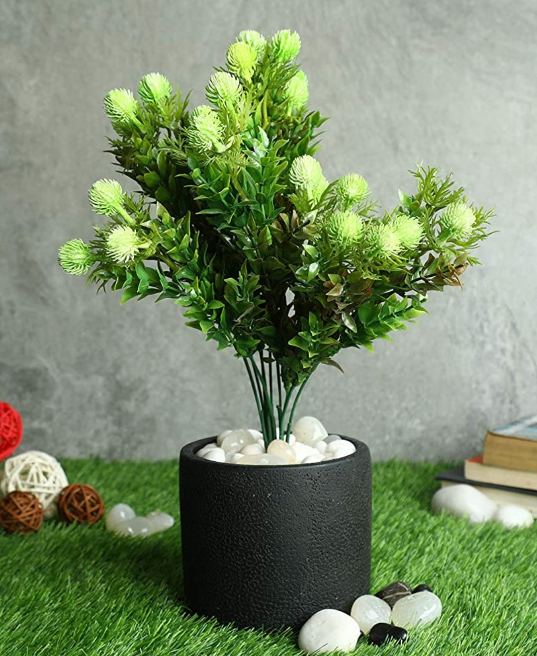 PolliNation Artificial small plant Green Bunch without Pot (Pack of 2), Artificial flowers for home decoration