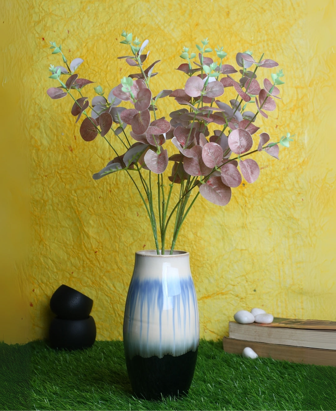 PolliNation Pink Eucalyptus Artificial small plant Flower Bunch Without Pot for Home, Office, Restaurant, Hotel, Party, Balcony, Garden Decor, Indoor (Pack of 1)