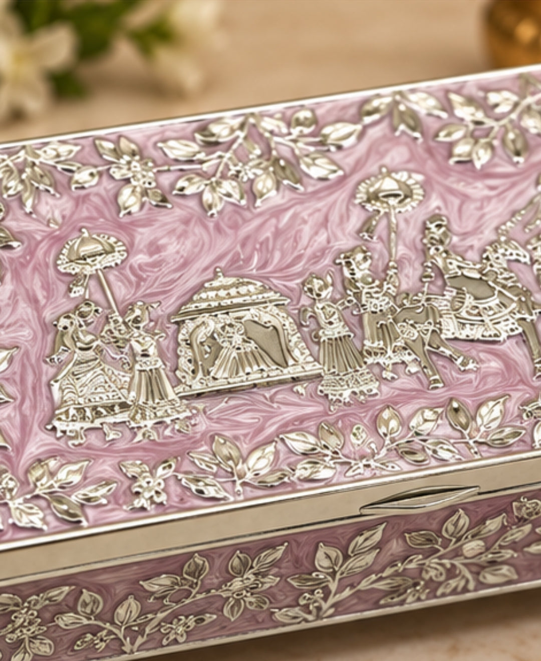 German Silver Royal Procession Box – Lilac Pink Enamel