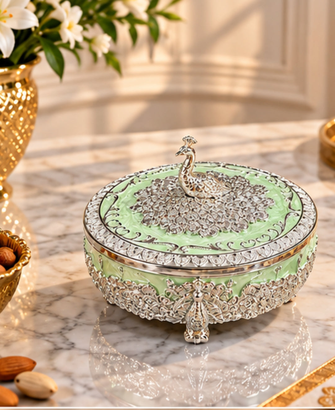 German Silver Raj Mayur Box – Mint Green