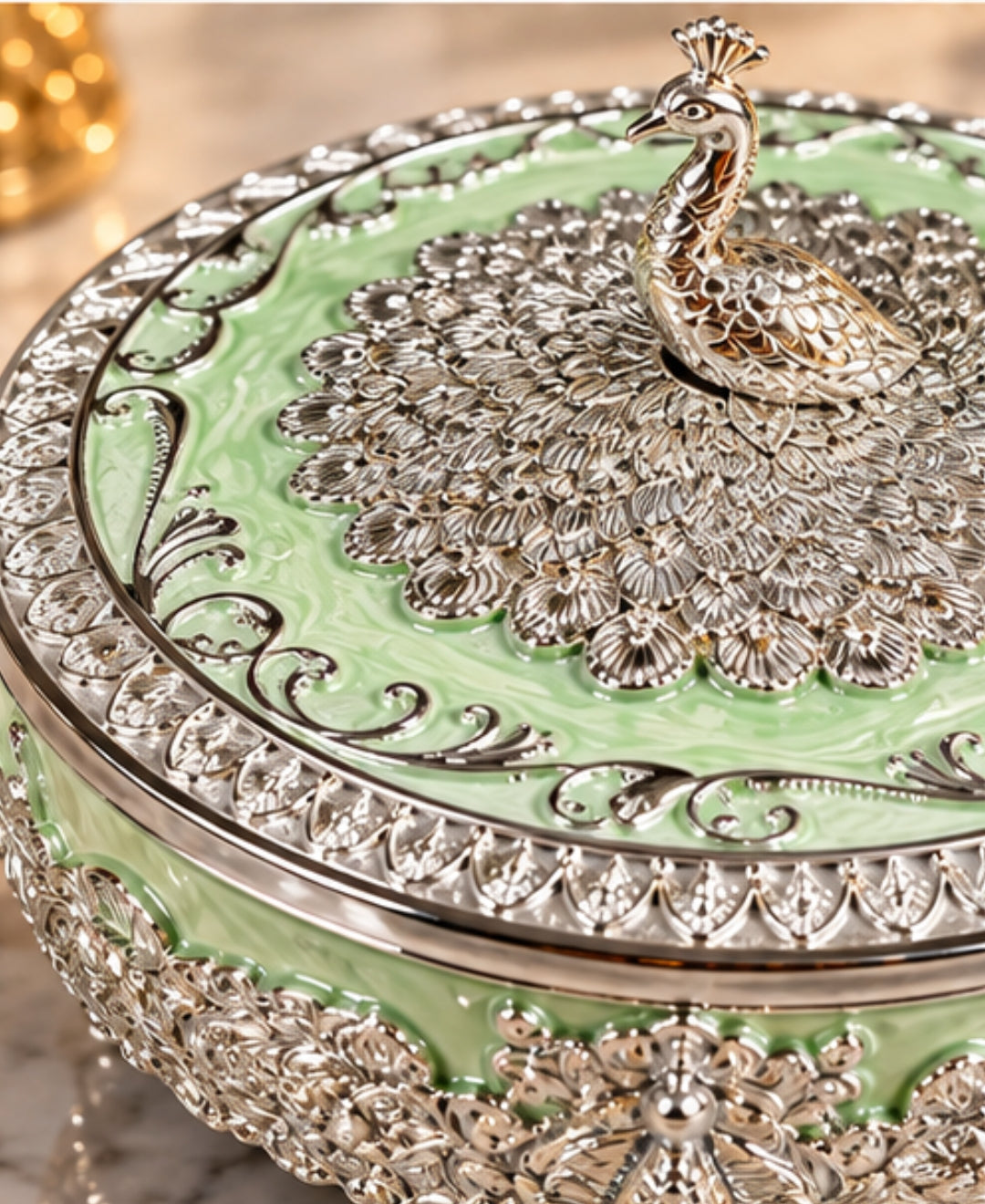 German Silver Raj Mayur Box – Mint Green