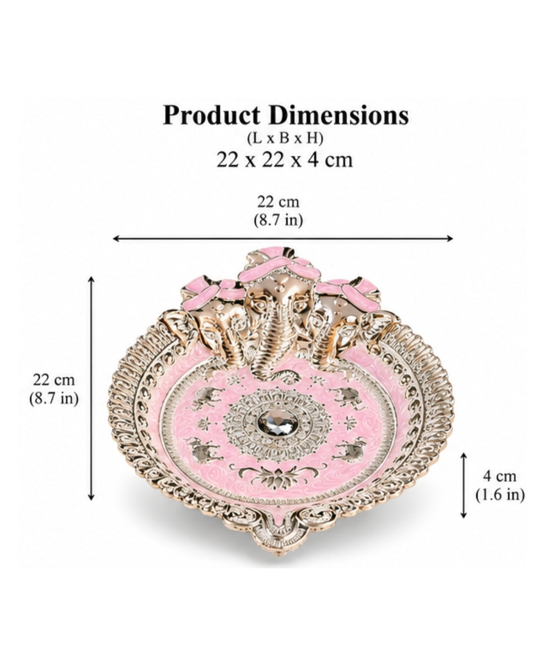 German Silver Ganesha Tray – Lilac Pink Enamel