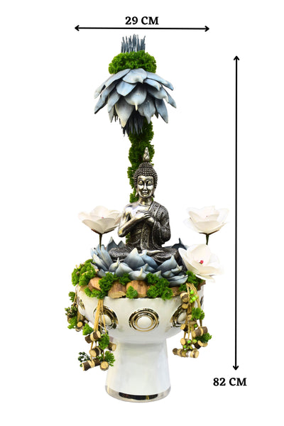 Flower Arrangement with Buddha in Ceramic Vase