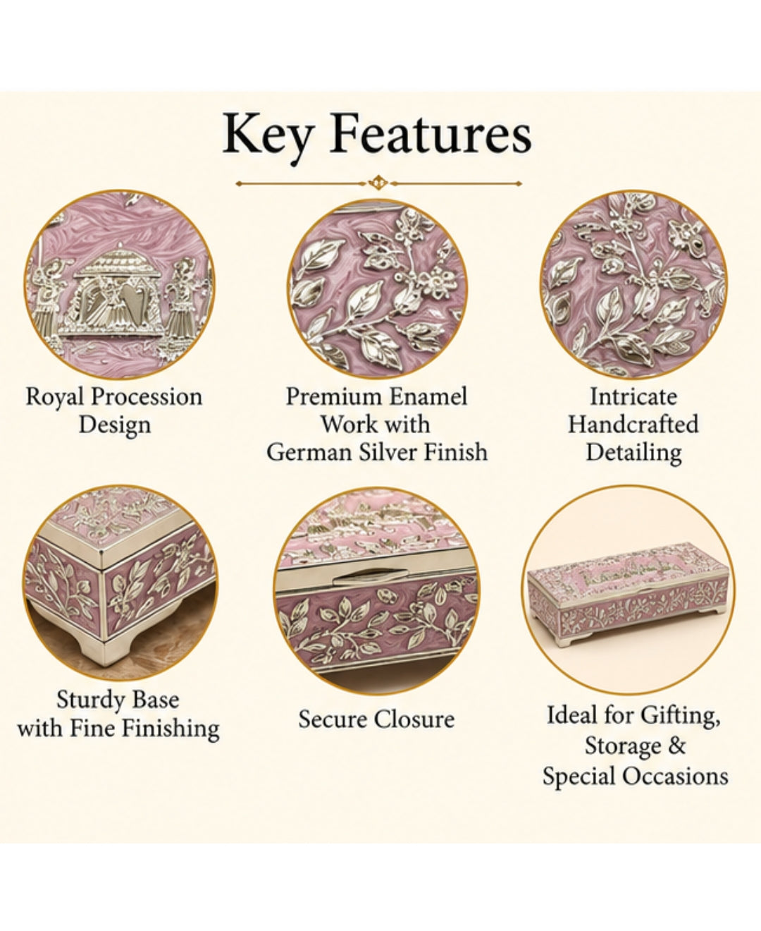 German Silver Royal Procession Box – Lilac Pink Enamel