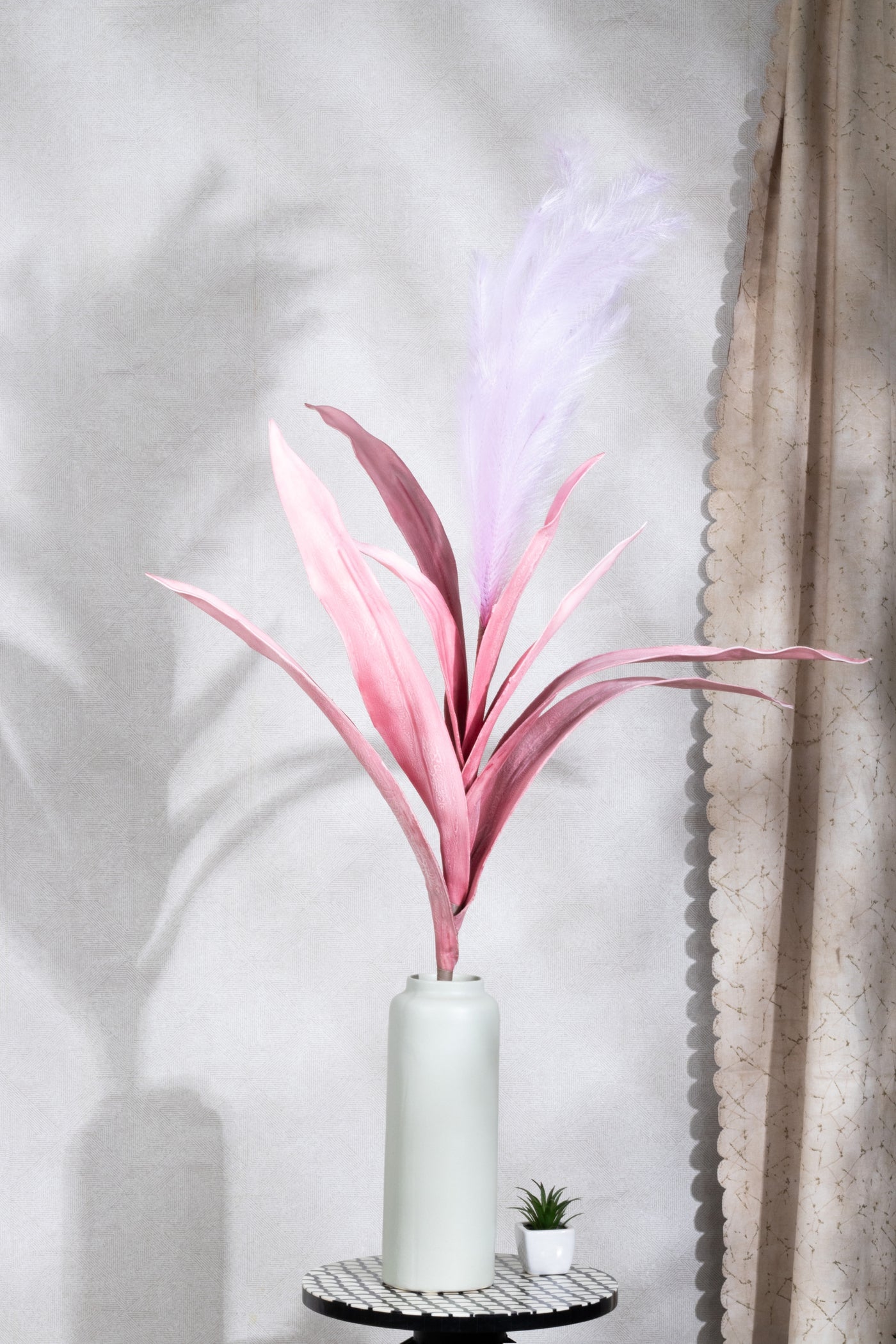 Artificial Feather & Leaf Stem-Pink