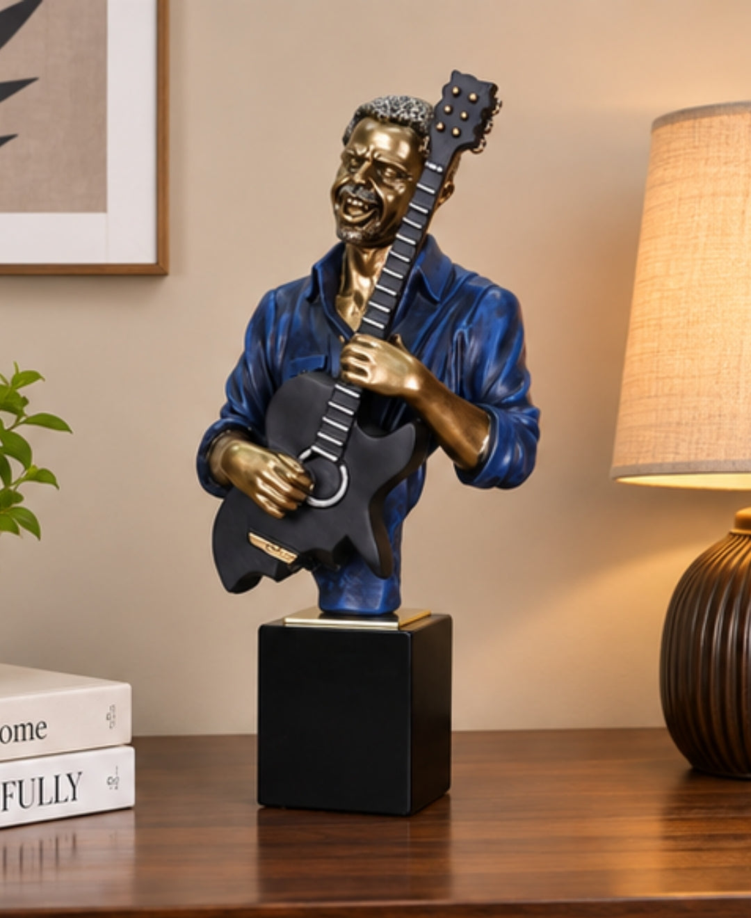 Vintage Guitarist Musician Sculpture Resin Artifact