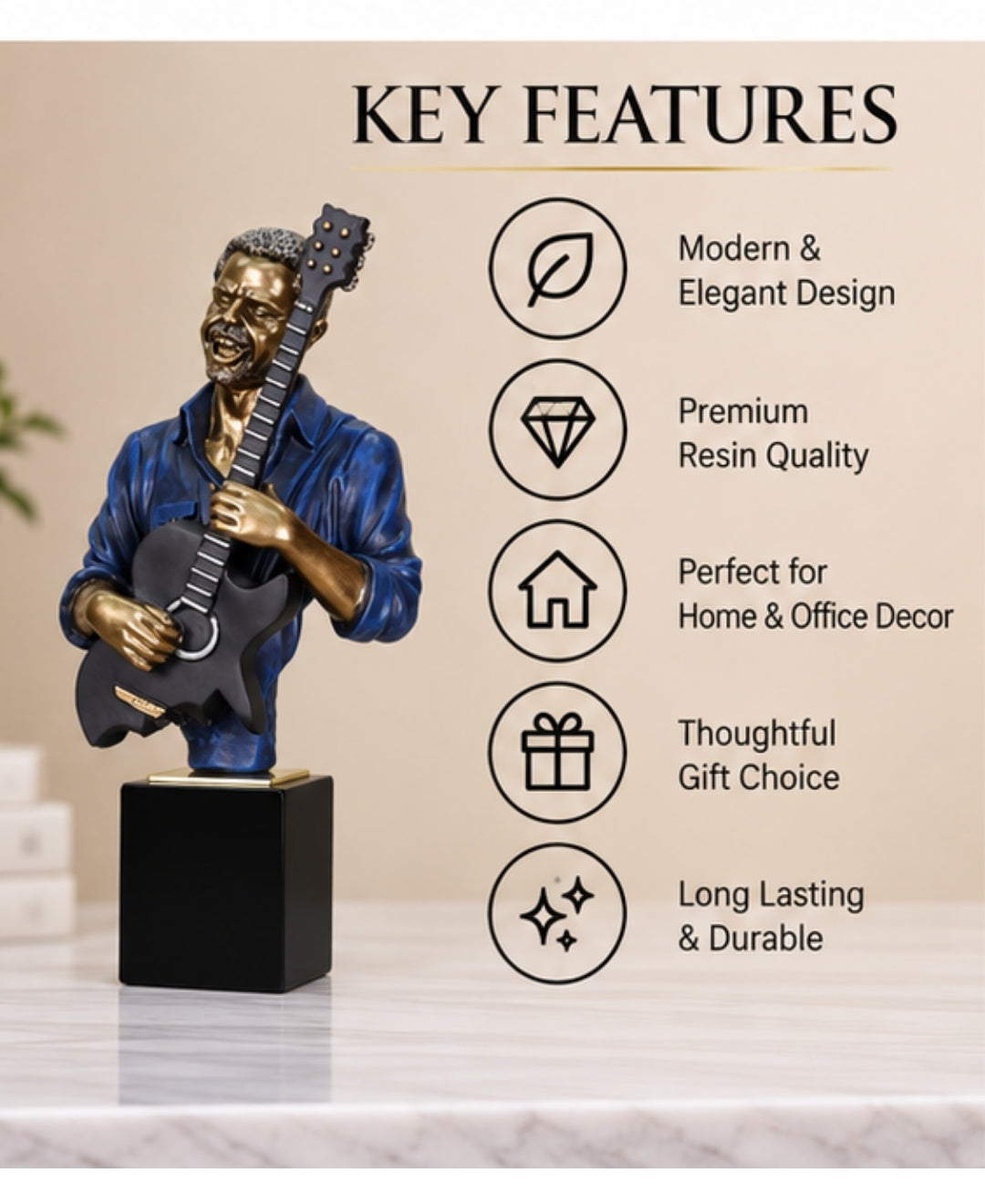 Vintage Guitarist Musician Sculpture Resin Artifact