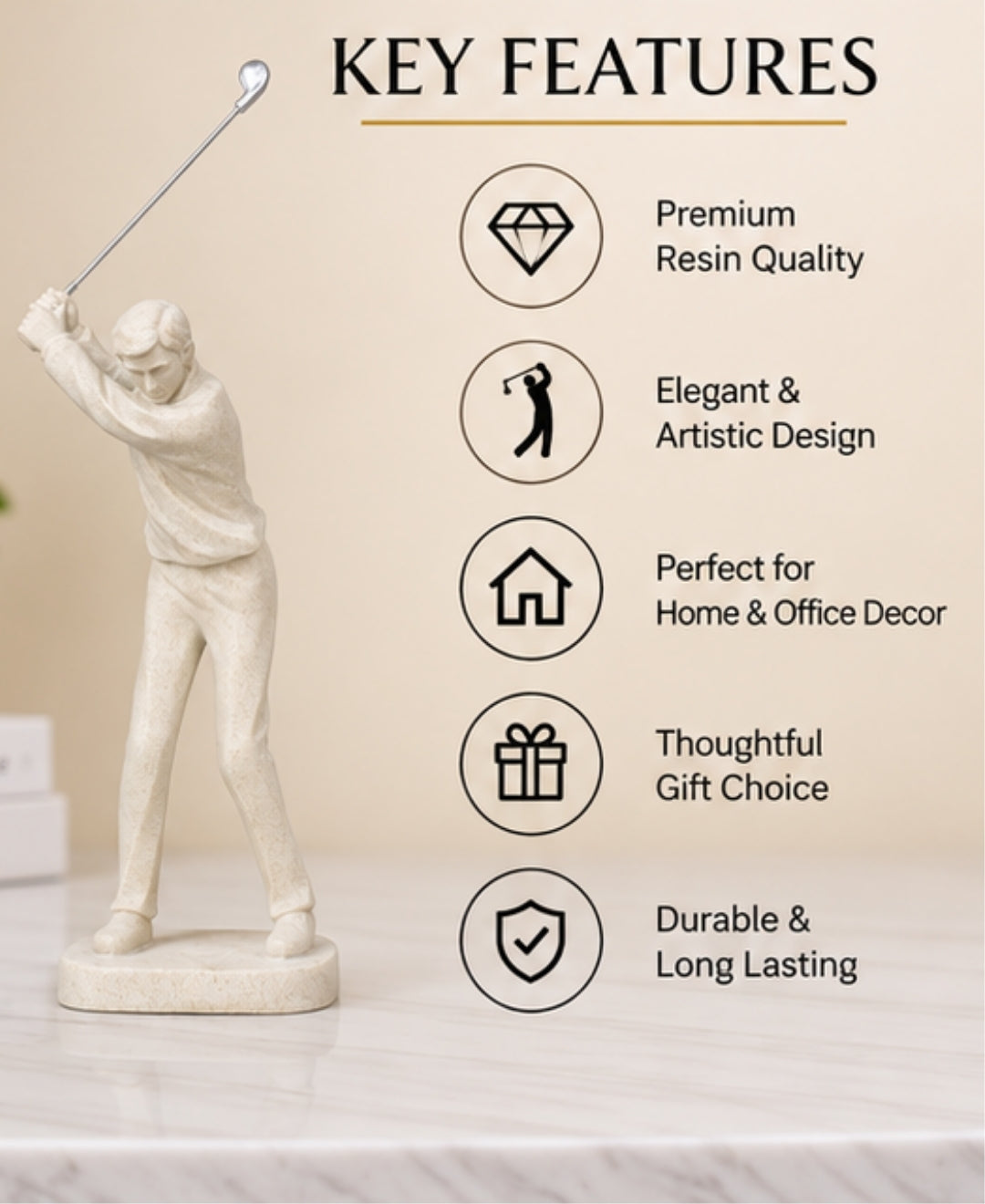 Modern Golfer Swing Sculpture Resin Artifact