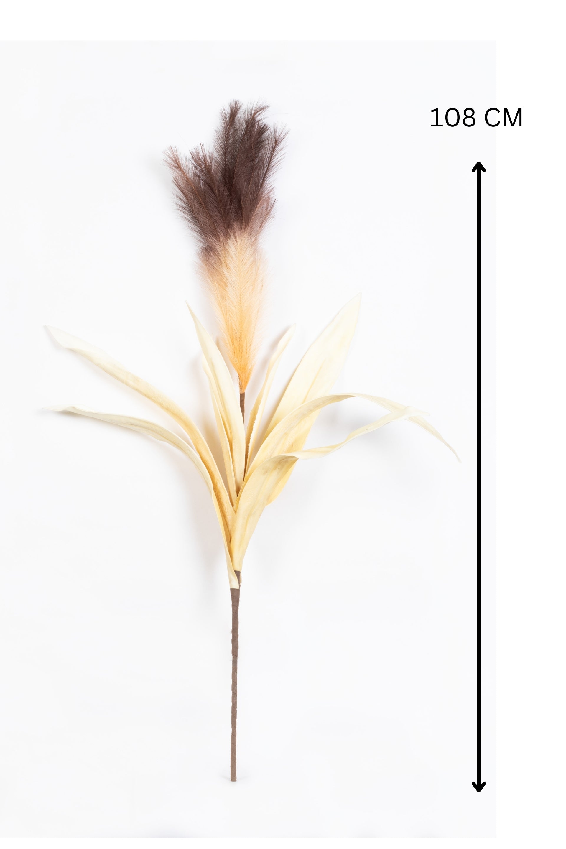 Artificial Feather & Leaf Stem-Brown