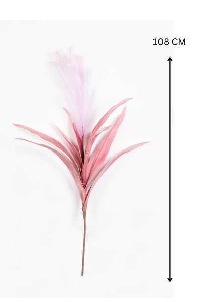 Artificial Feather & Leaf Stem-Pink