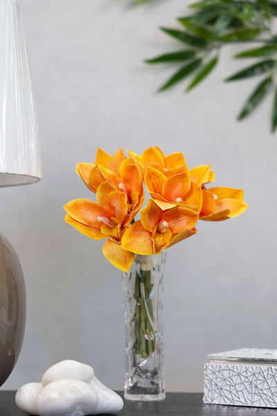 Artificial Orchid Flower Bunch-Orange