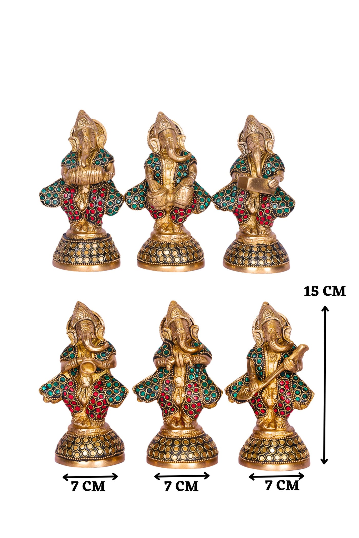 PolliNation Intricately Brass Ganesha Idol with Colorful Detailing Set