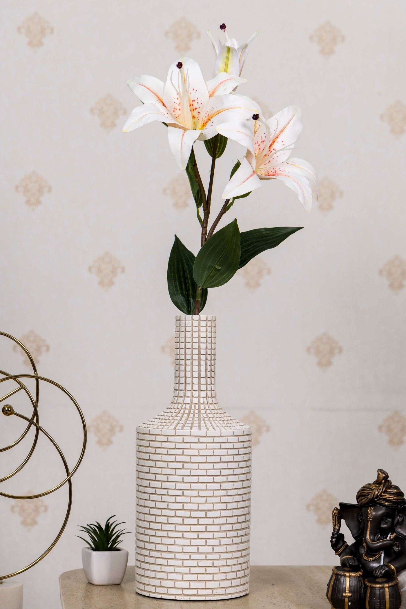 Artificial Lily Flower Stick-Dotted White