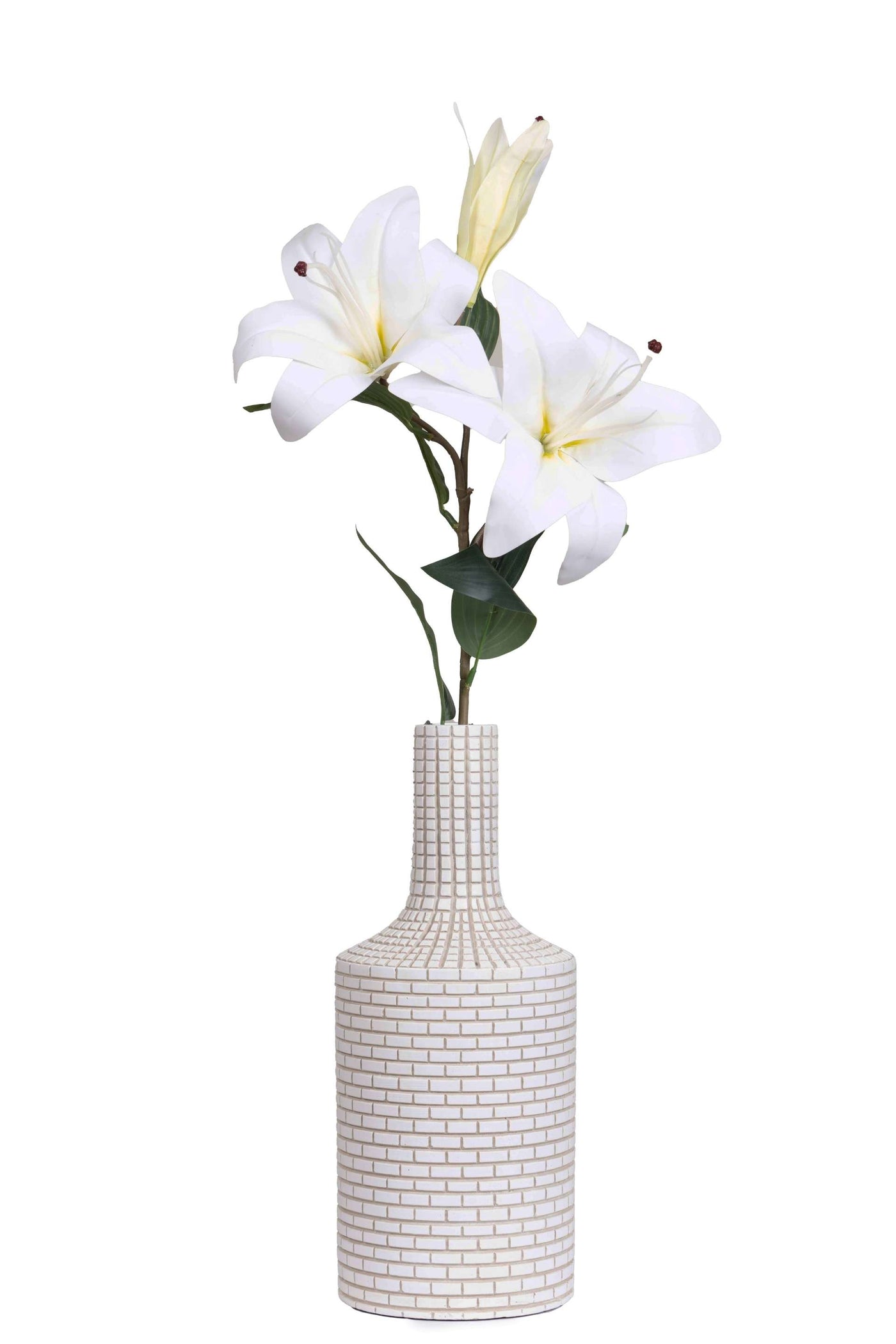 Artificial Lily Flower Stick-Dotted White