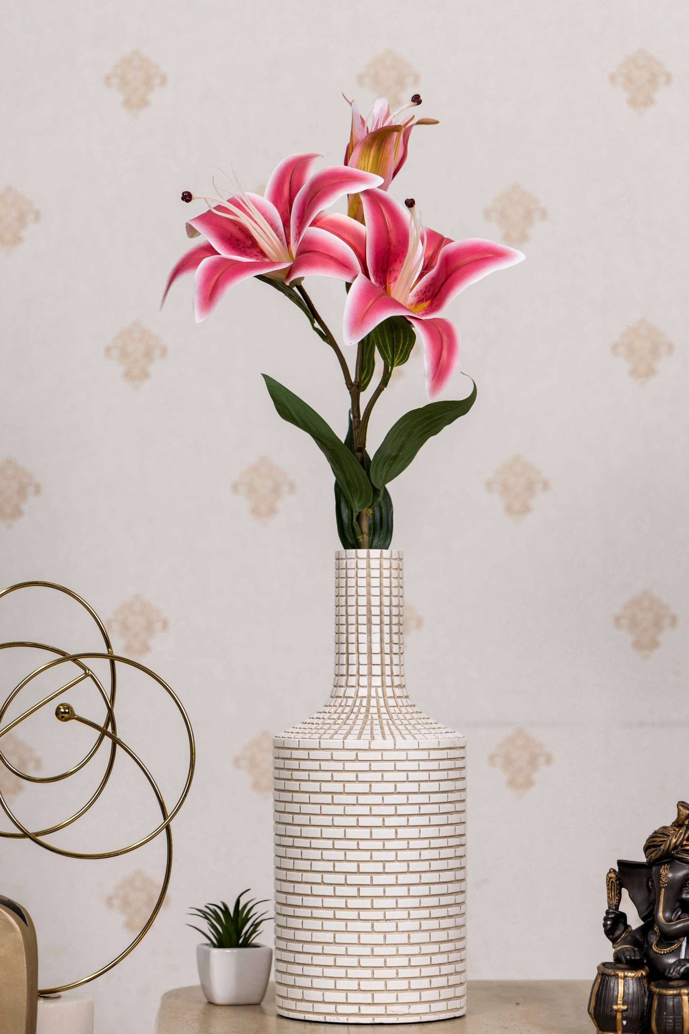 Artificial Lily Flower Stick-Dotted White