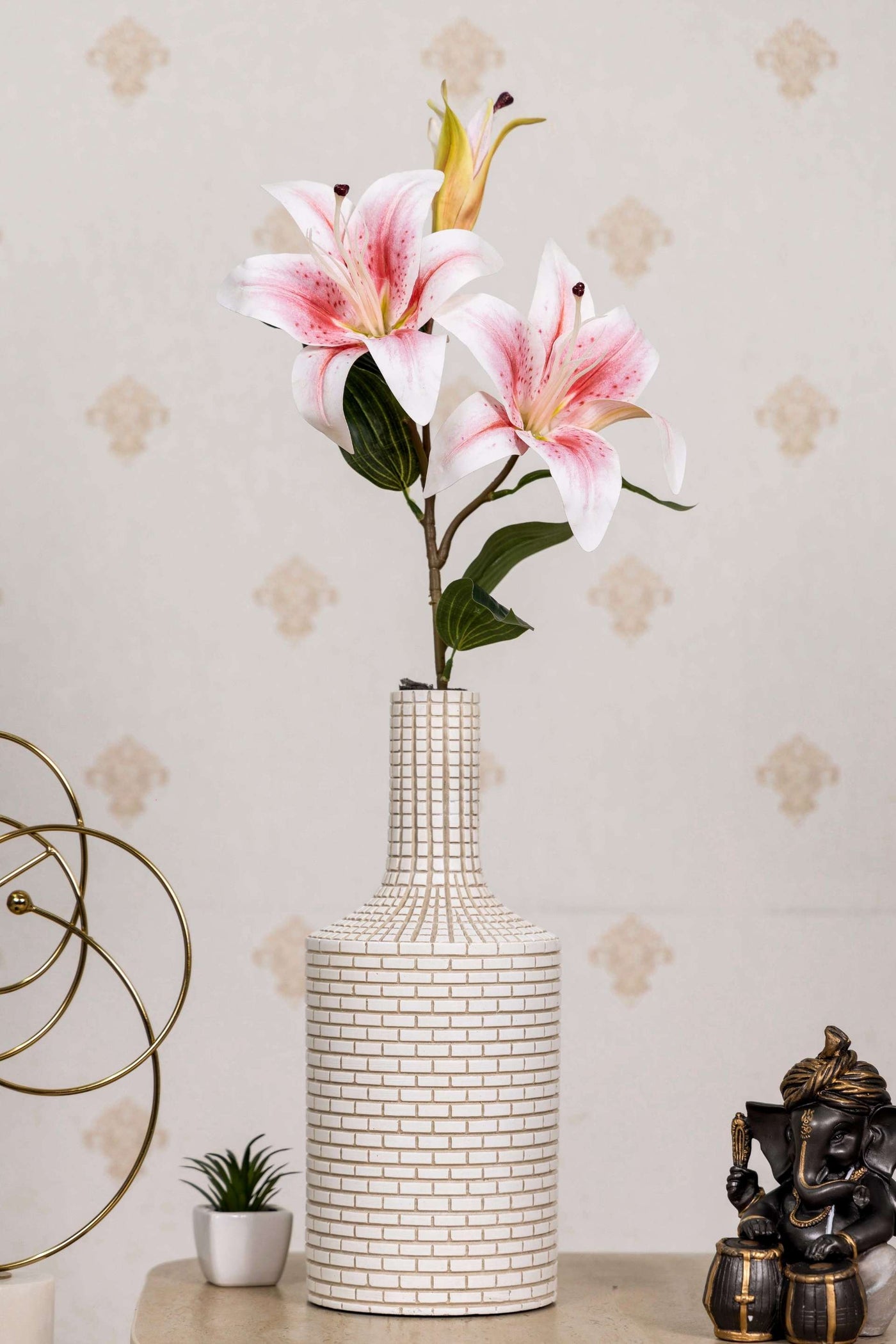 Artificial Lily Flower Stick-Dotted White