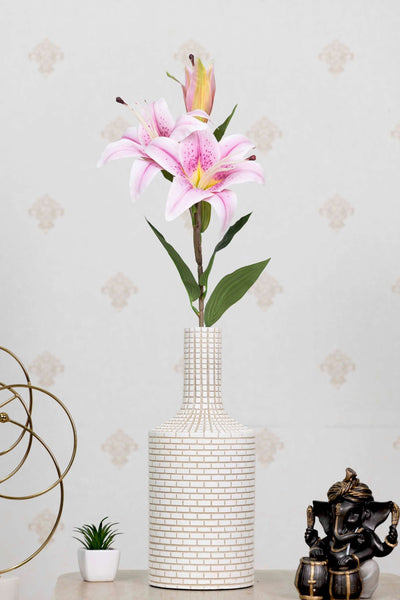 Artificial Lily Flower Stick-Dotted White