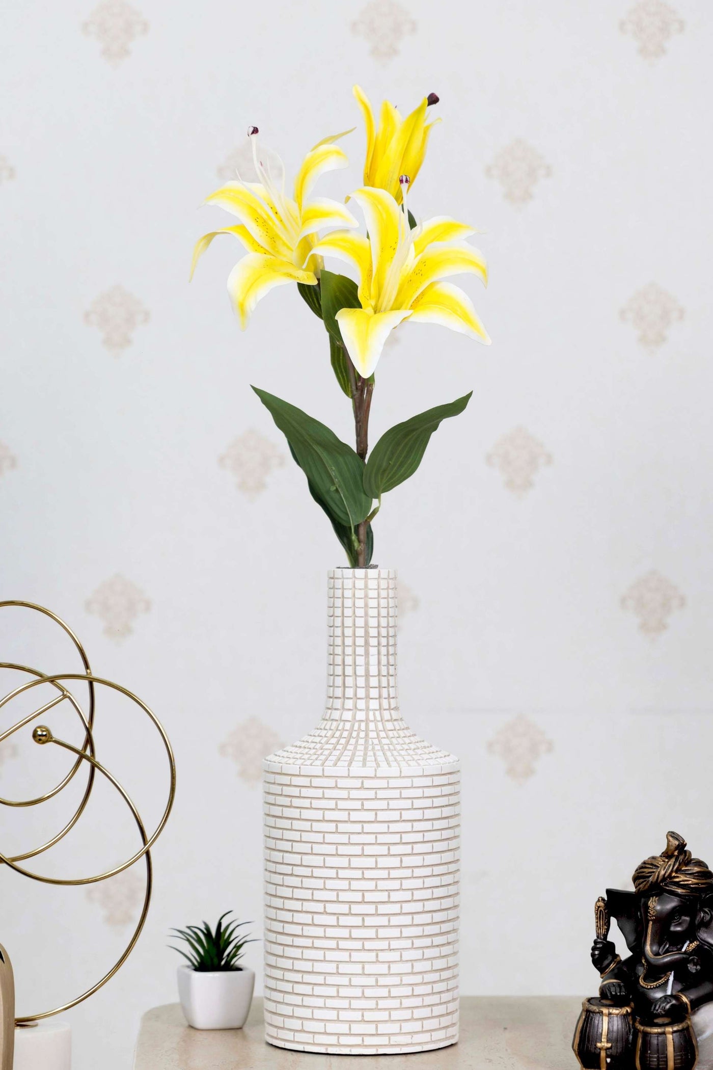 Artificial Lily Flower Stick-Dotted White