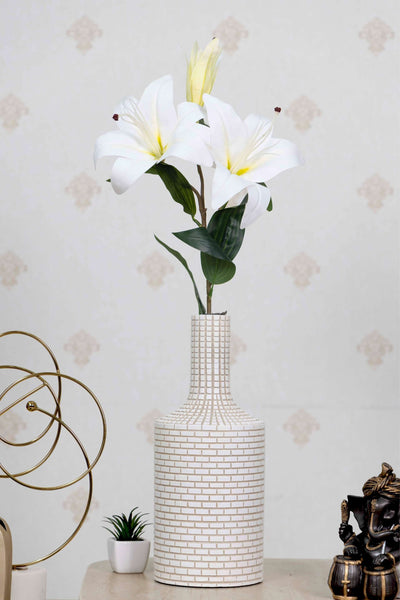 Artificial Lily Flower Stick-Dotted White