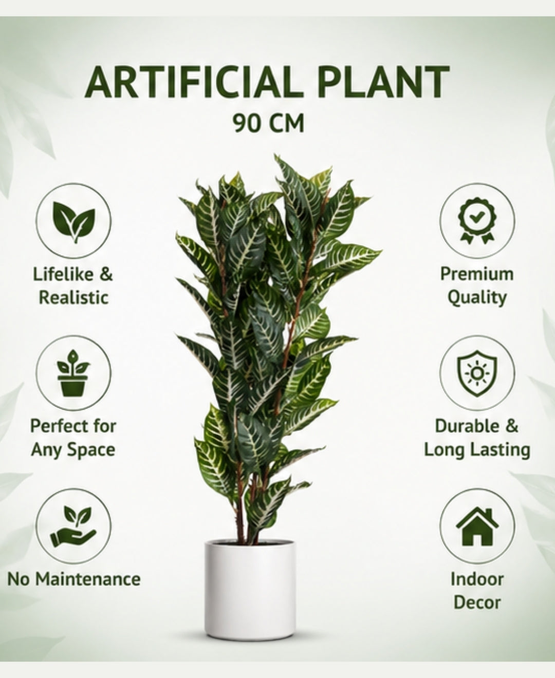 Premium Artificial Dieffenbachia White Green Plant Without Pot