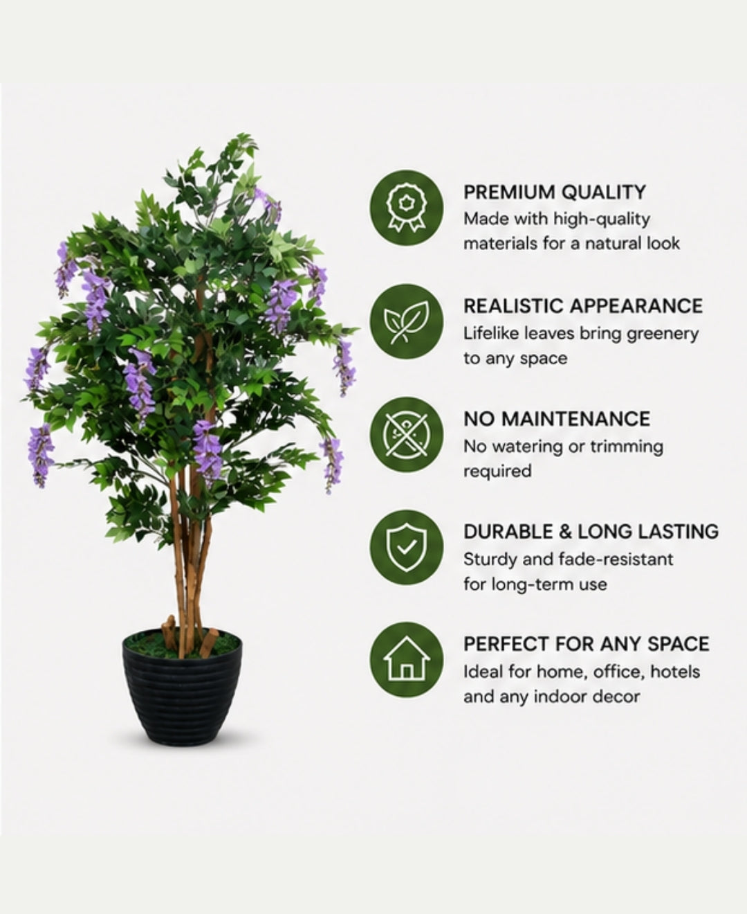 Premium Artificial Lavender Wisteria Flowering Tree Without Pot - 6FT