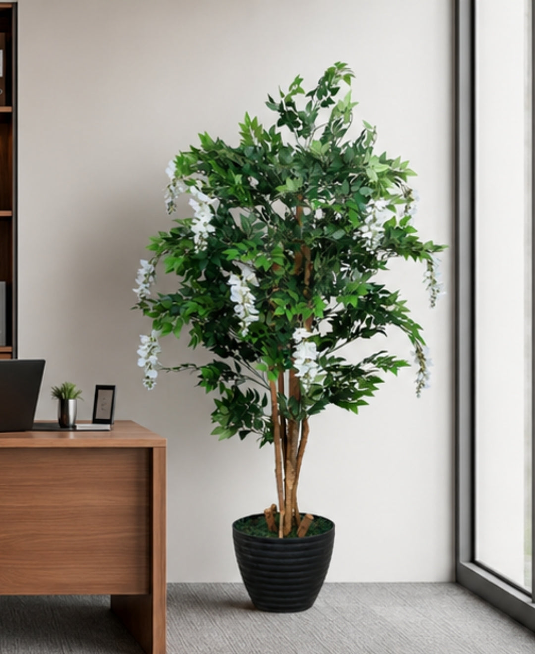 Premium Artificial White Wisteria Flowering Tree without Pot - 6FT