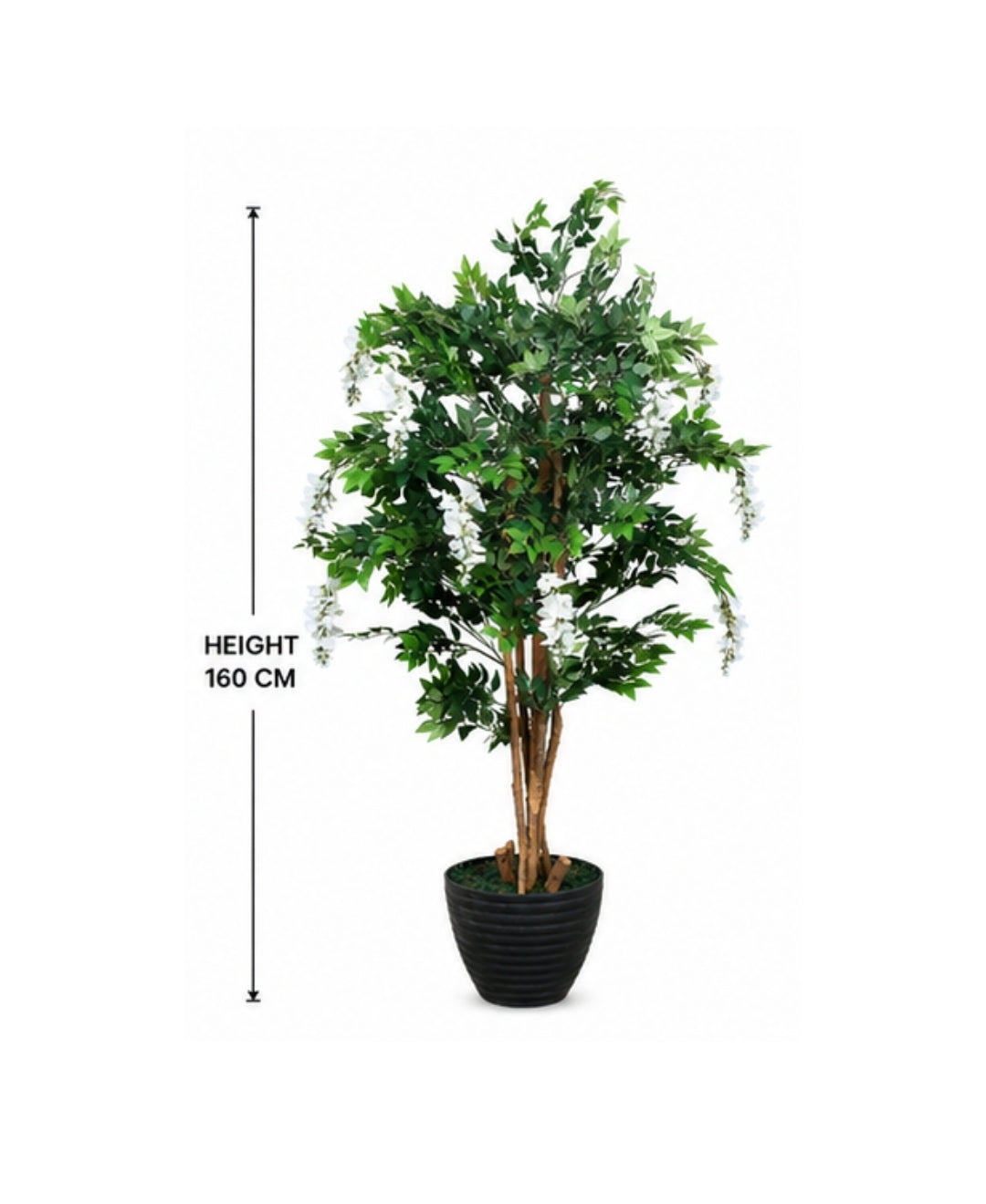 Premium Artificial White Wisteria Flowering Tree without Pot - 6FT