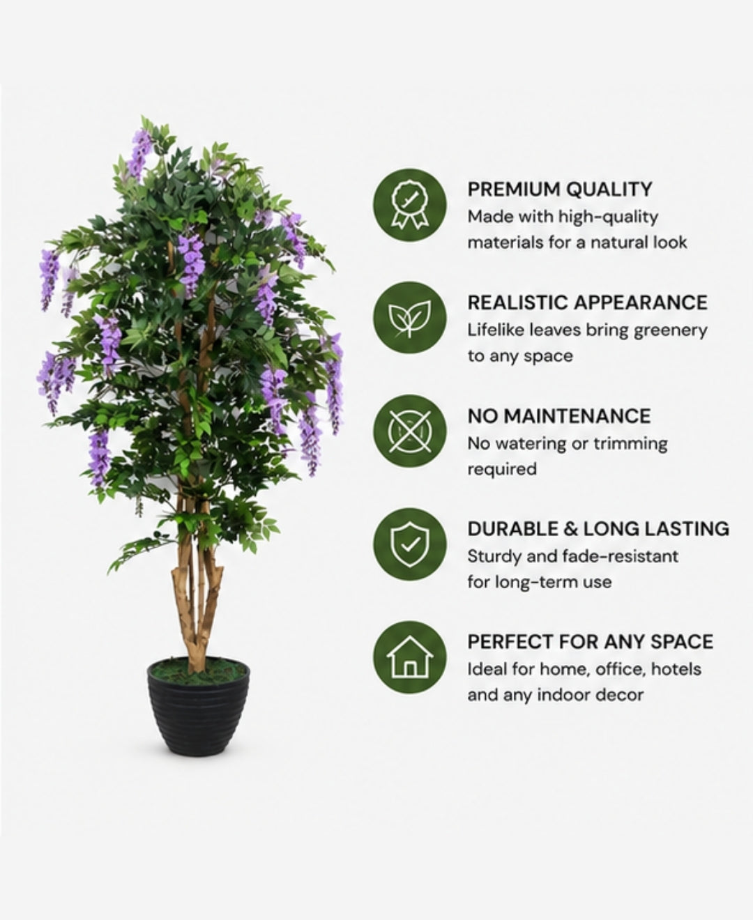 Premium Artificial Lavender Wisteria Flowering Tree Without Pot - 7FT
