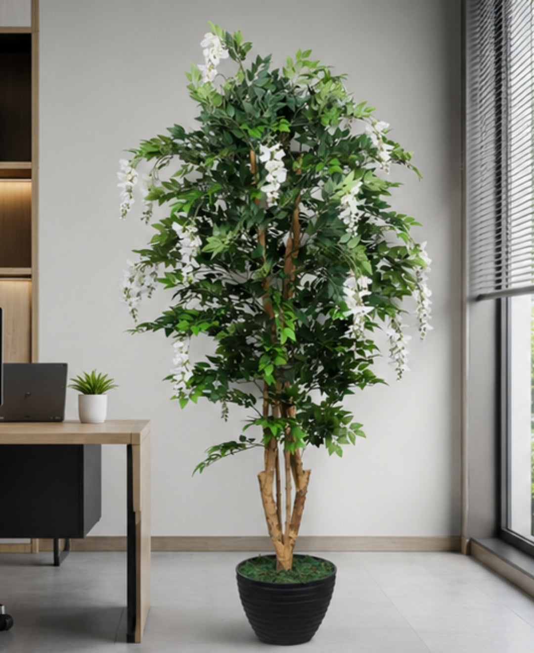 Premium Artificial White Wisteria Flowering Tree Without Pot - 7FT