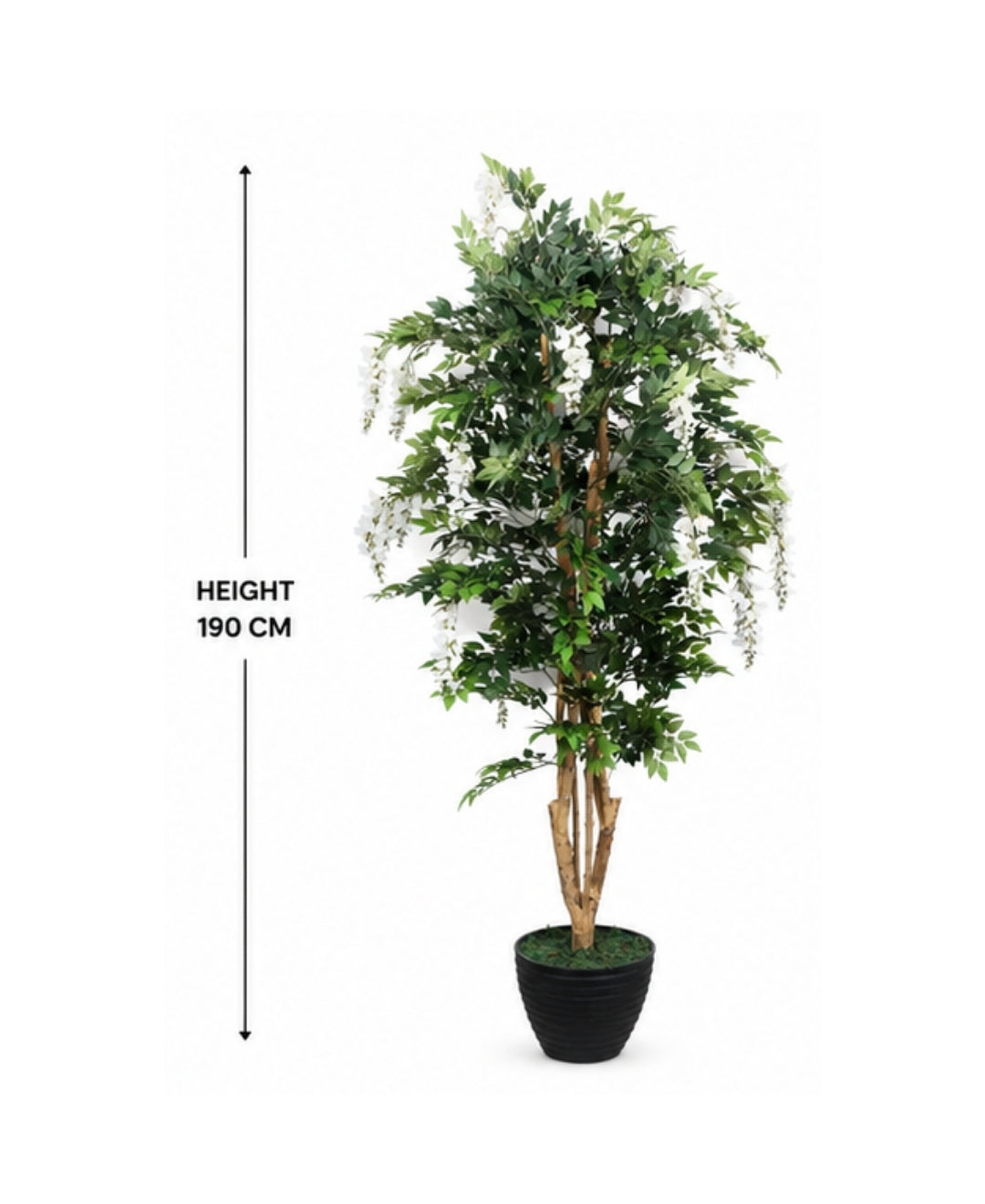 Premium Artificial White Wisteria Flowering Tree Without Pot - 7FT