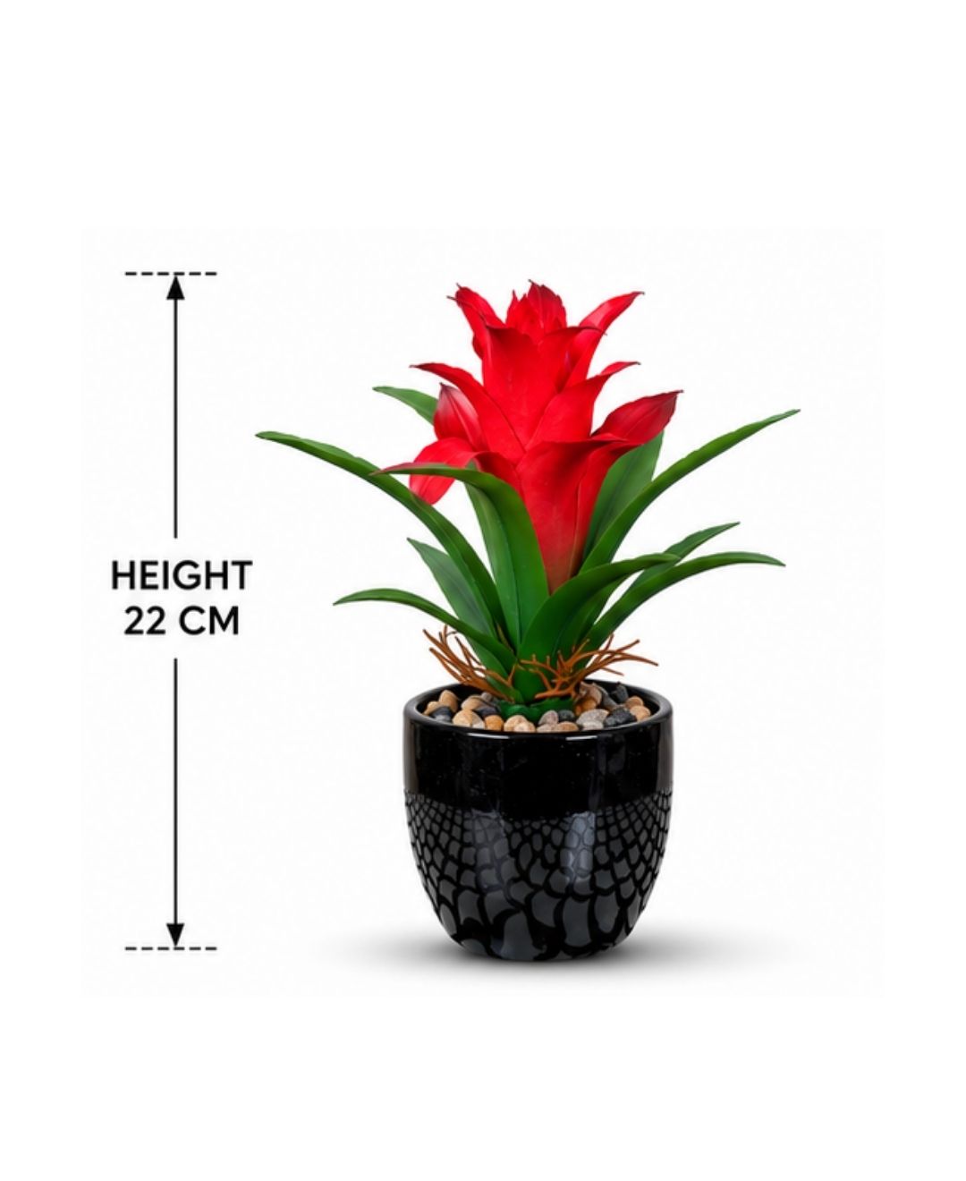 Mini Artificial Red Green Bromeliad Without Pot