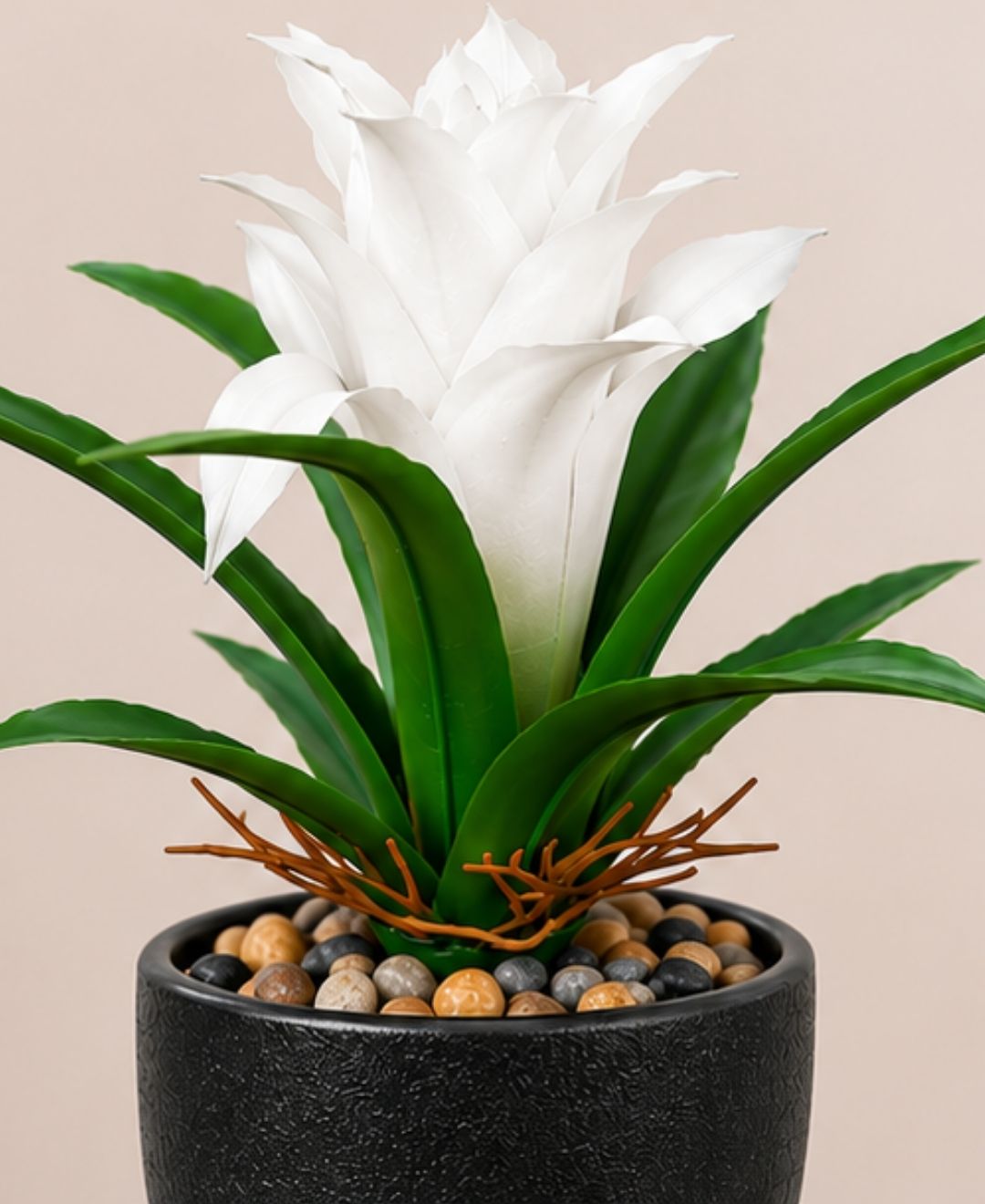 Mini Artificial White Green Bromeliad Without Pot