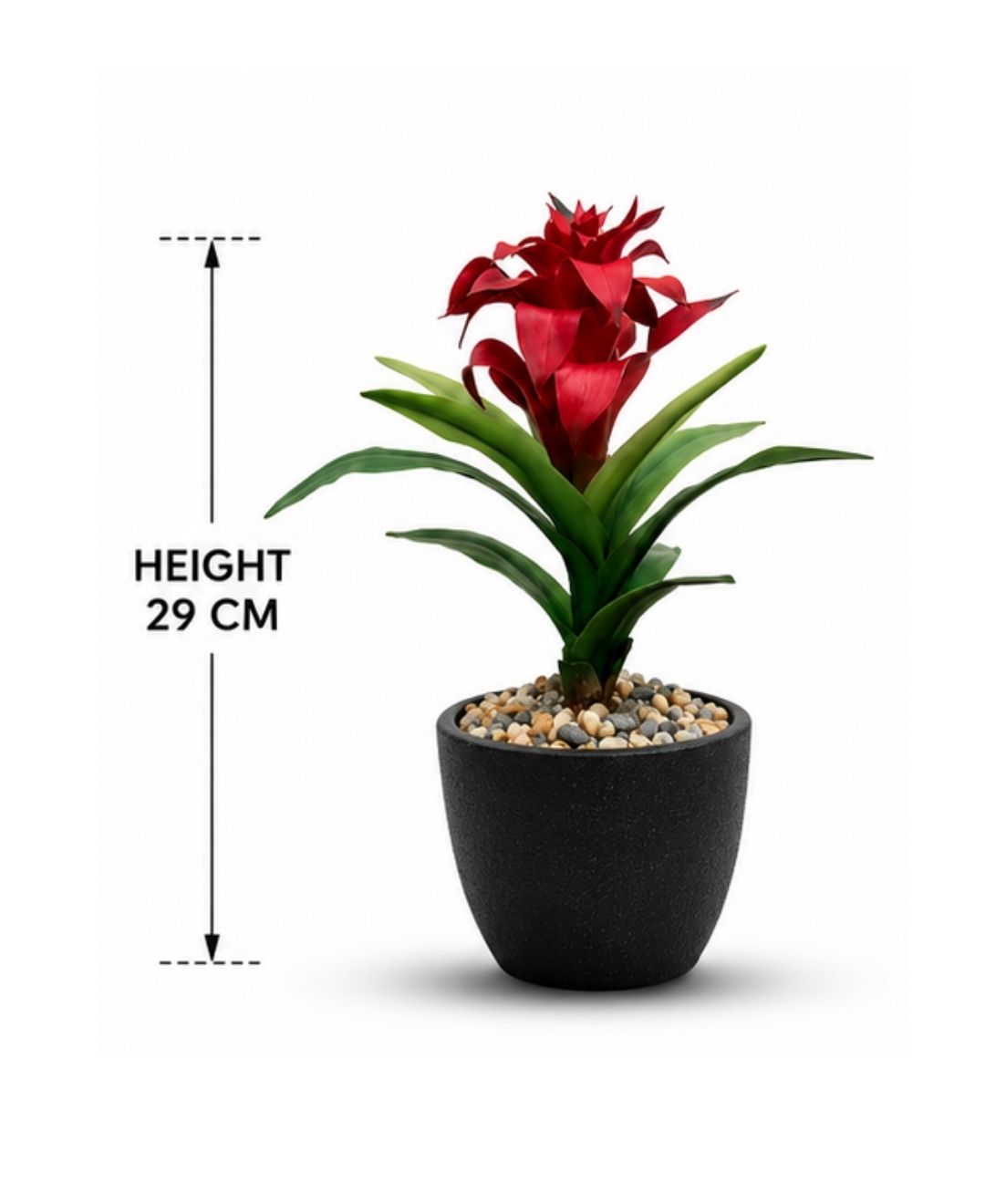 Medium Artificial Red Green Bromeliad Without Pot