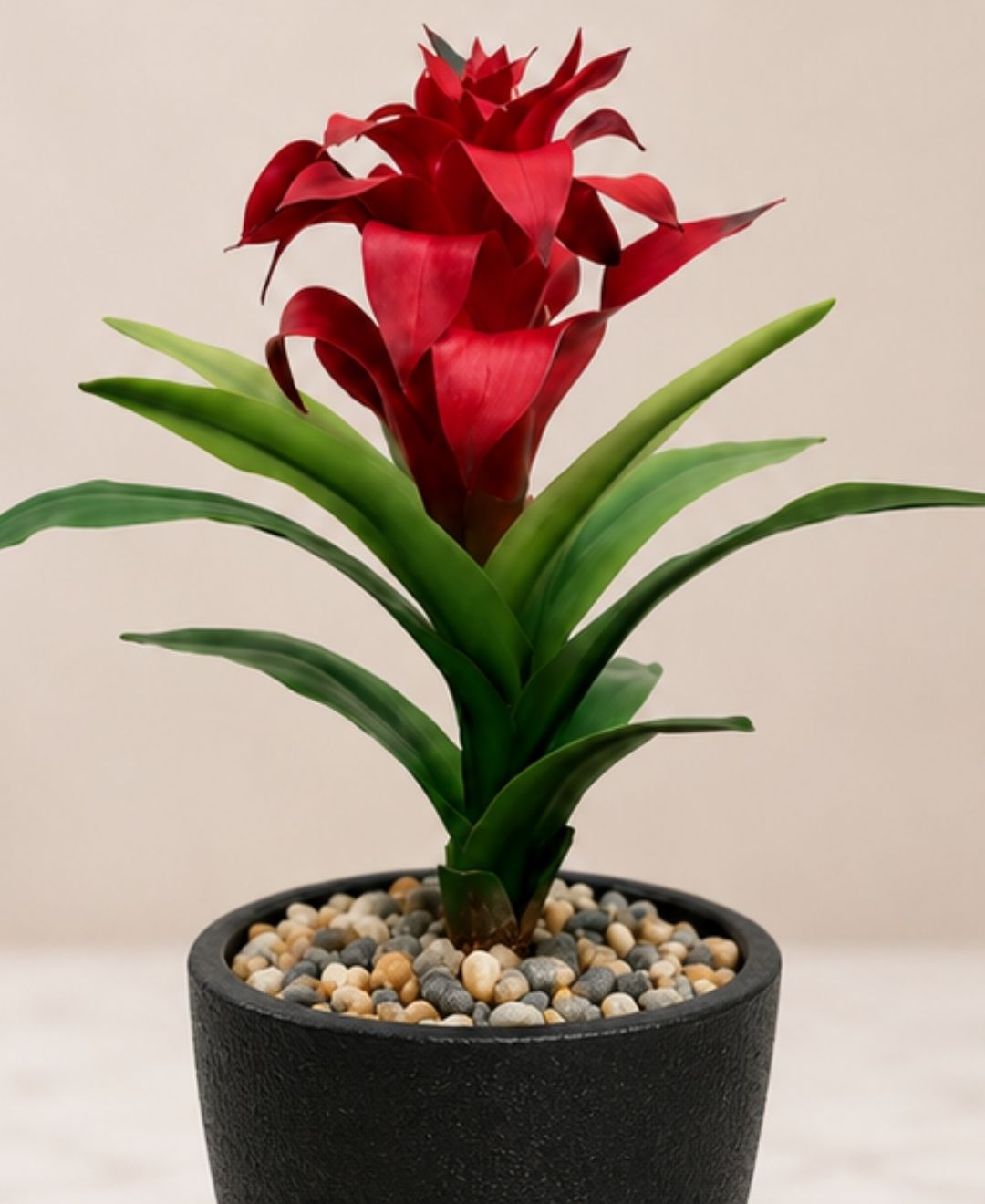 Medium Artificial Red Green Bromeliad Without Pot