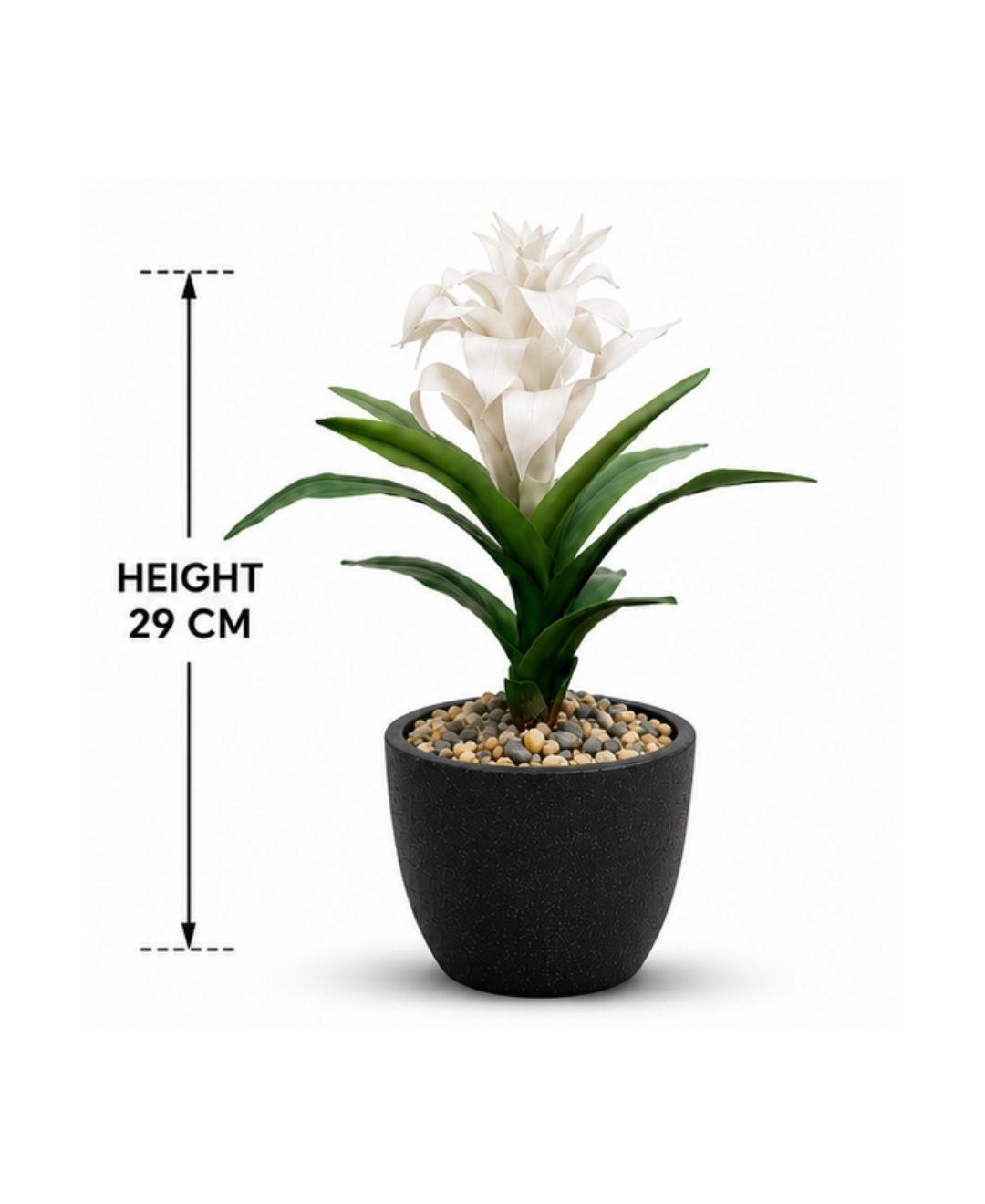 Medium Artificial White Green Bromeliad Without Pot