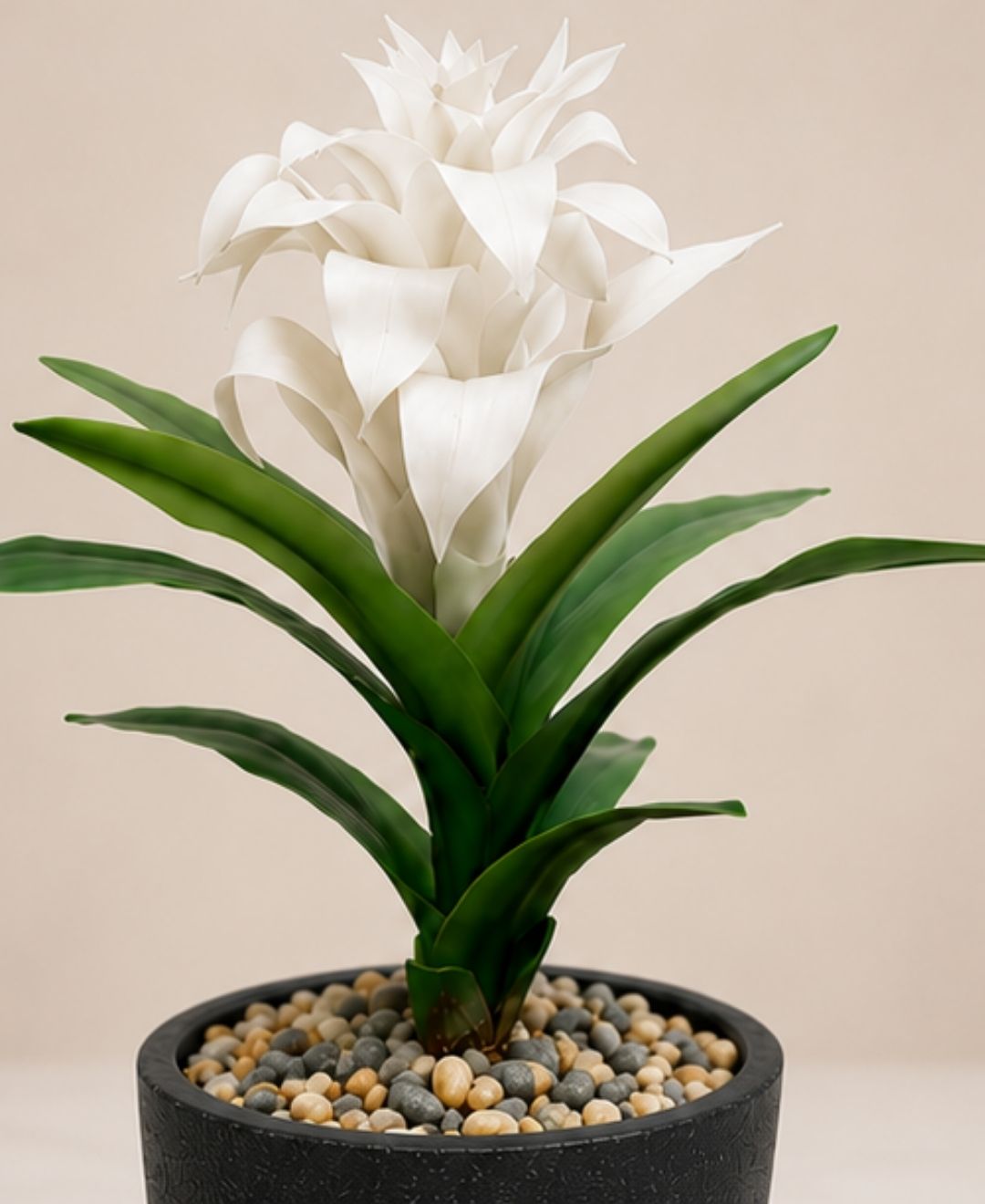 Medium Artificial White Green Bromeliad Without Pot