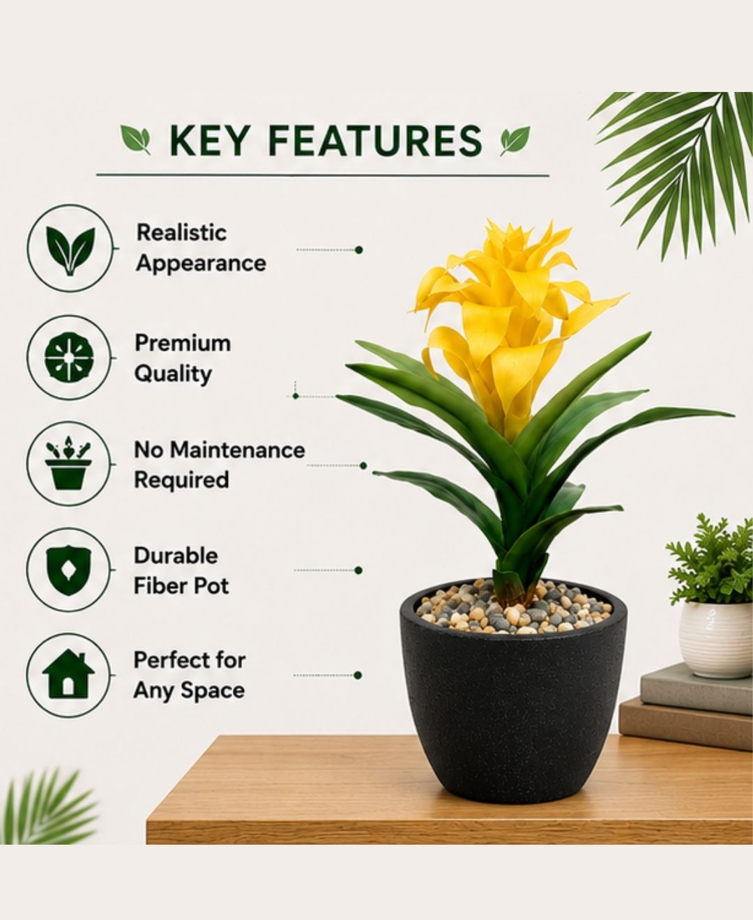 Medium Artificial Yellow Green Bromeliad Without Pot