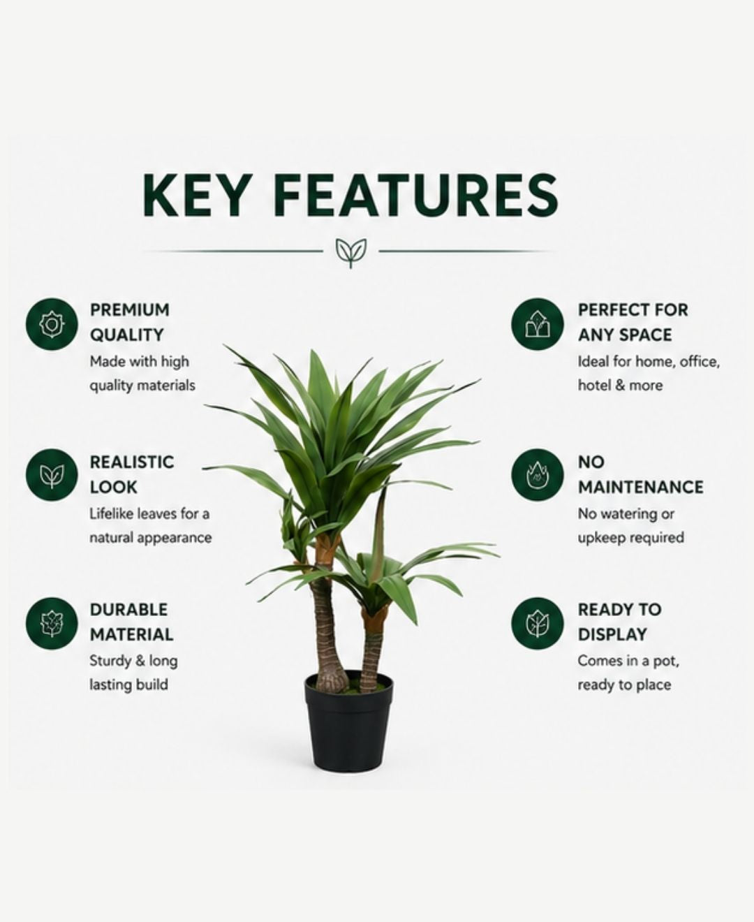 Premium Artificial Green Yucca Plant With Pot - 2.5 FT