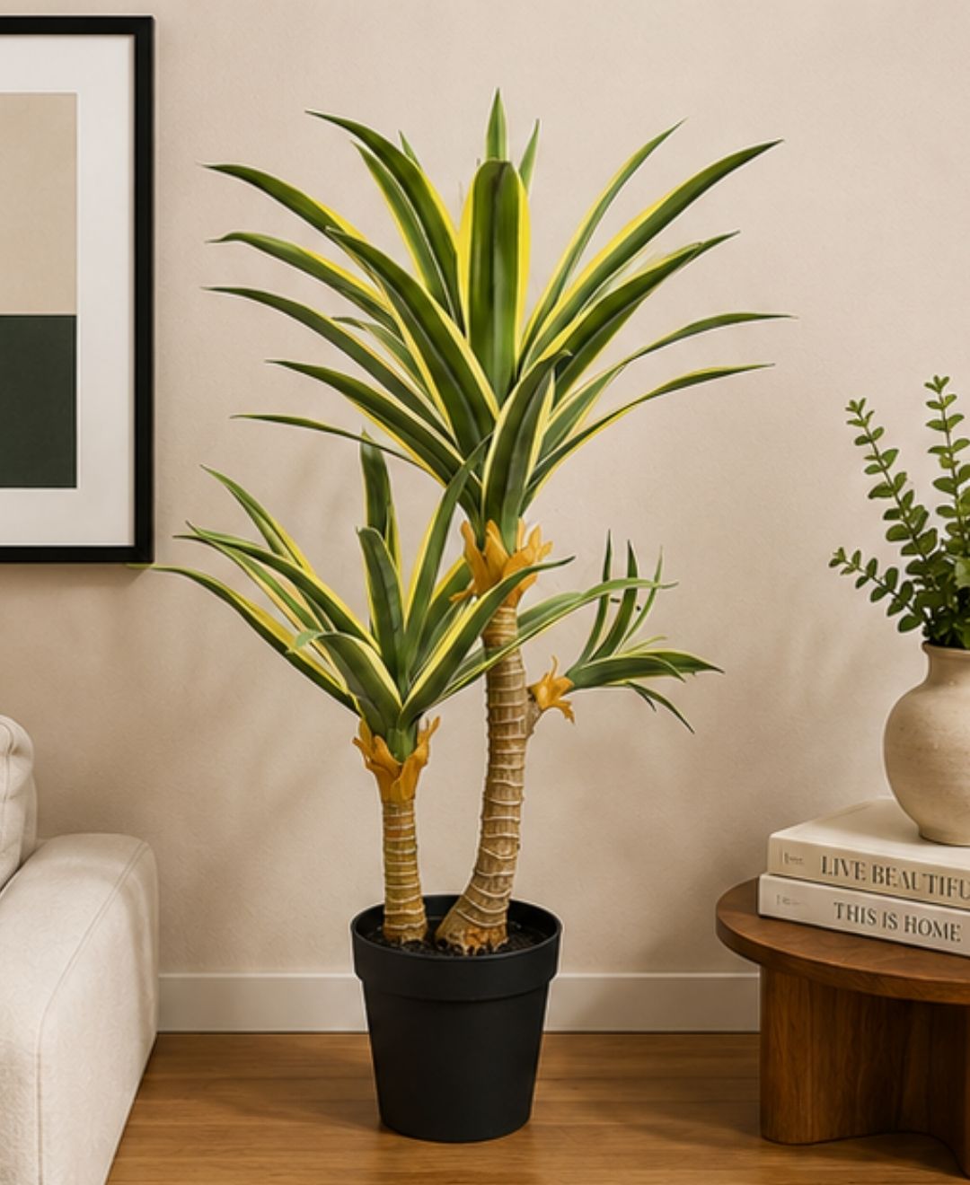 Premium Artificial White Green Yucca Plant With Pot - 2.5 FT