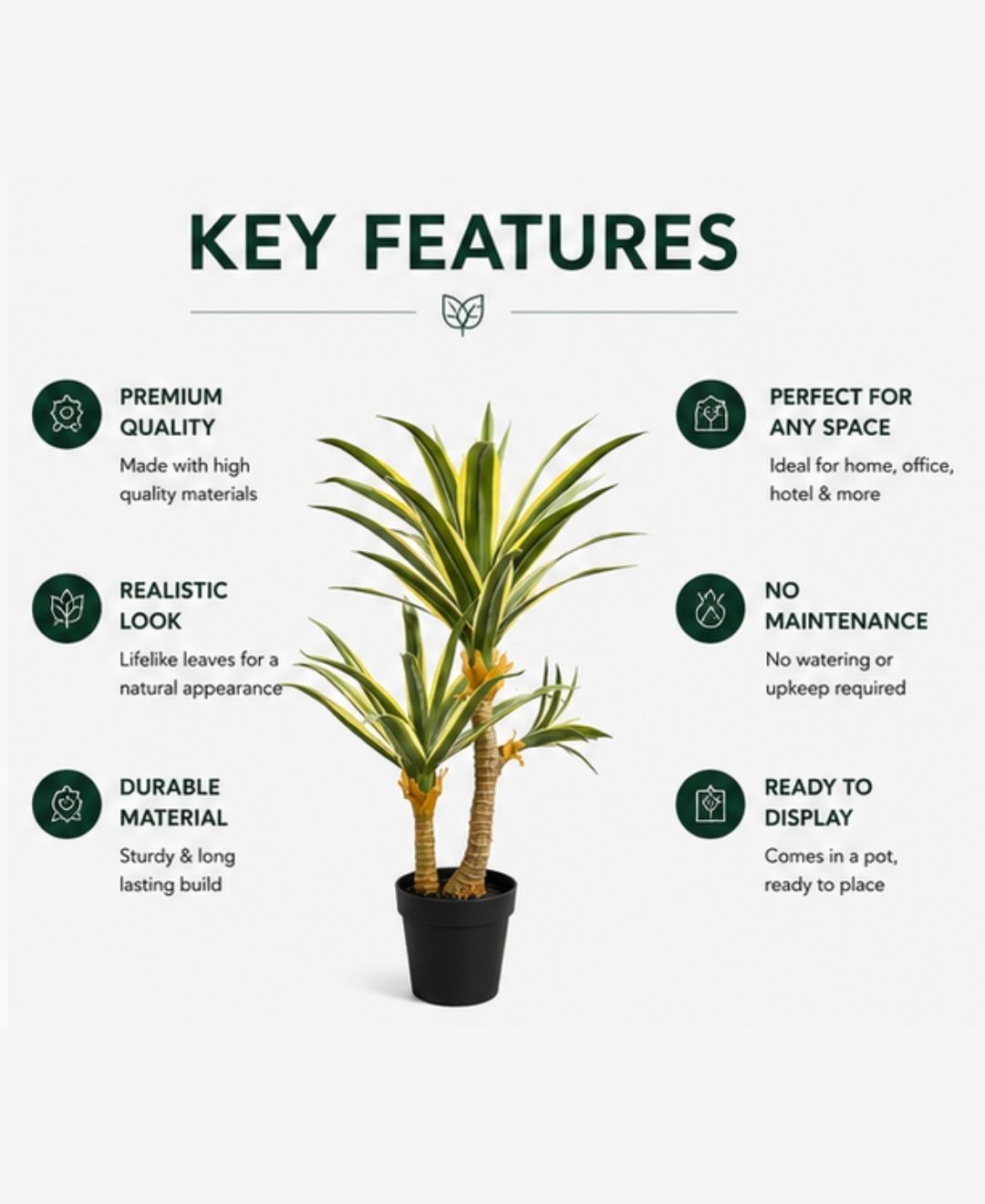 Premium Artificial White Green Yucca Plant With Pot - 2.5 FT