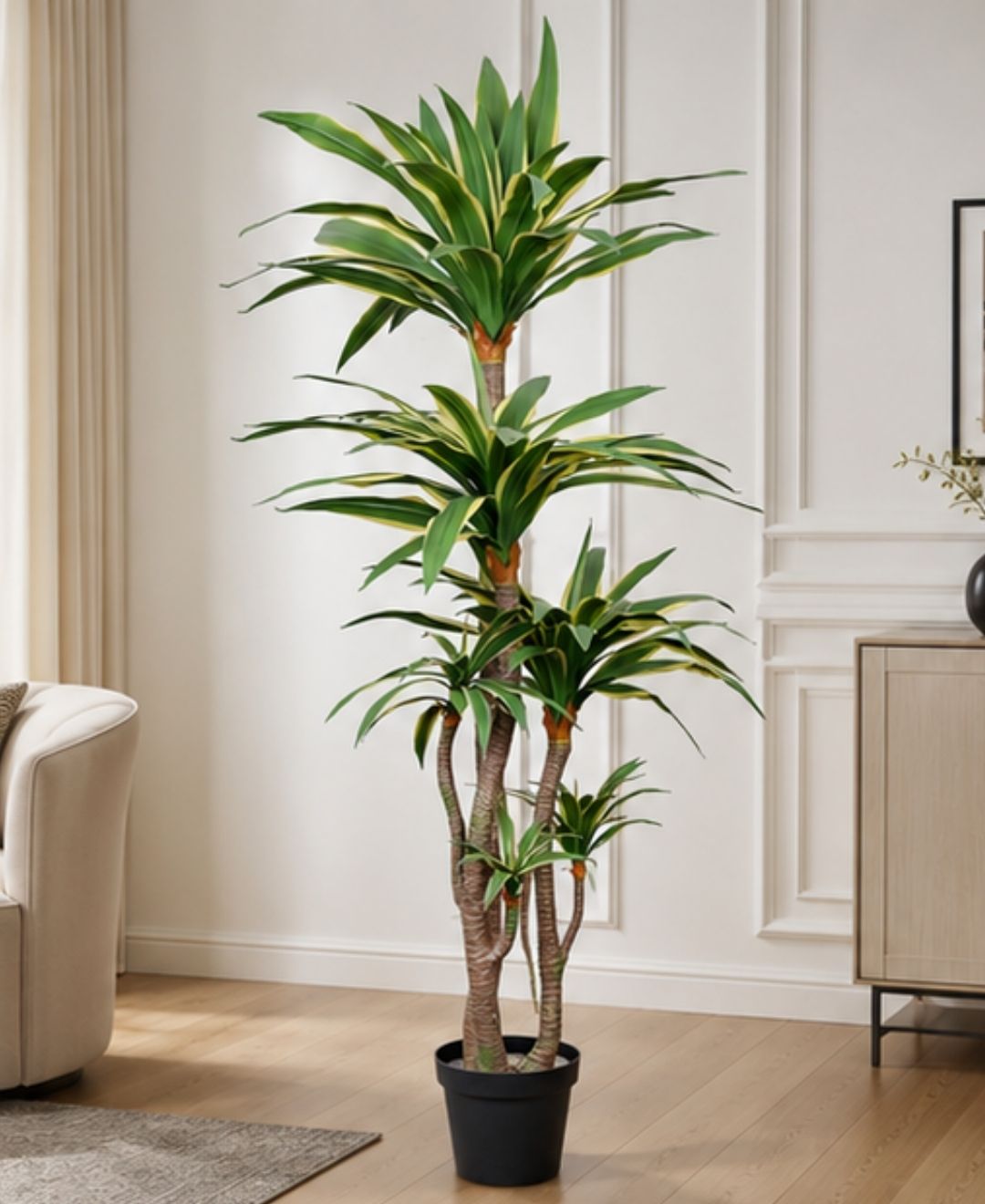 Superior Artificial Yucca Cane White Green Plant With Pot