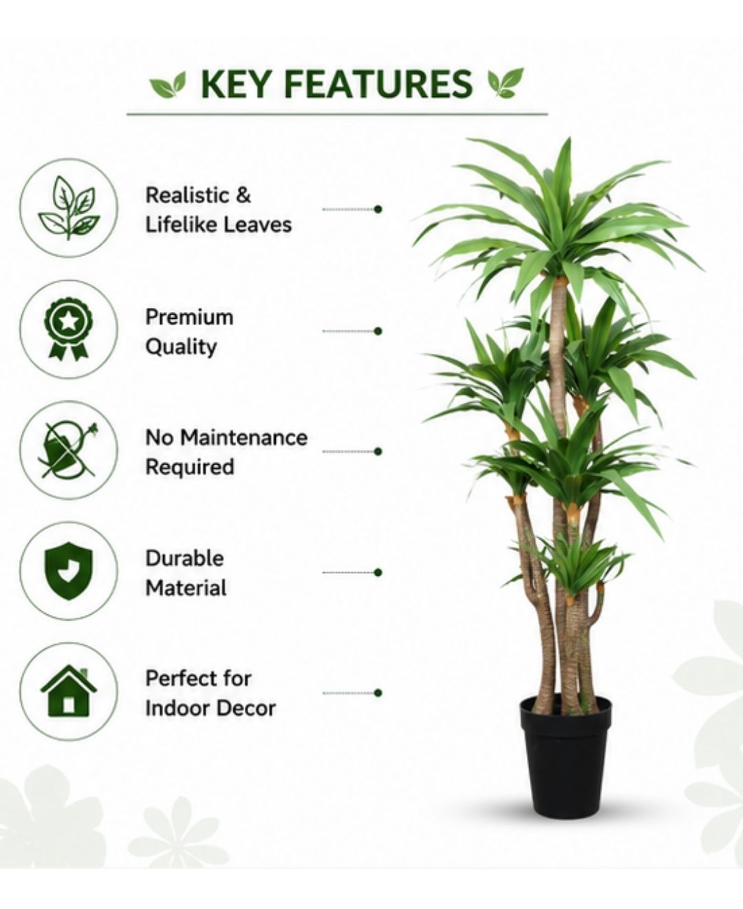 Deluxe Artificial Green Yucca Plant With Pot -6FT