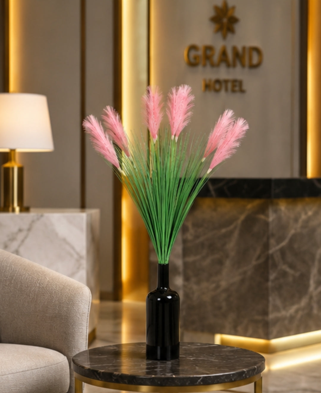 Decorative Pink Faux Pampas Grass Bouquet Without Pot