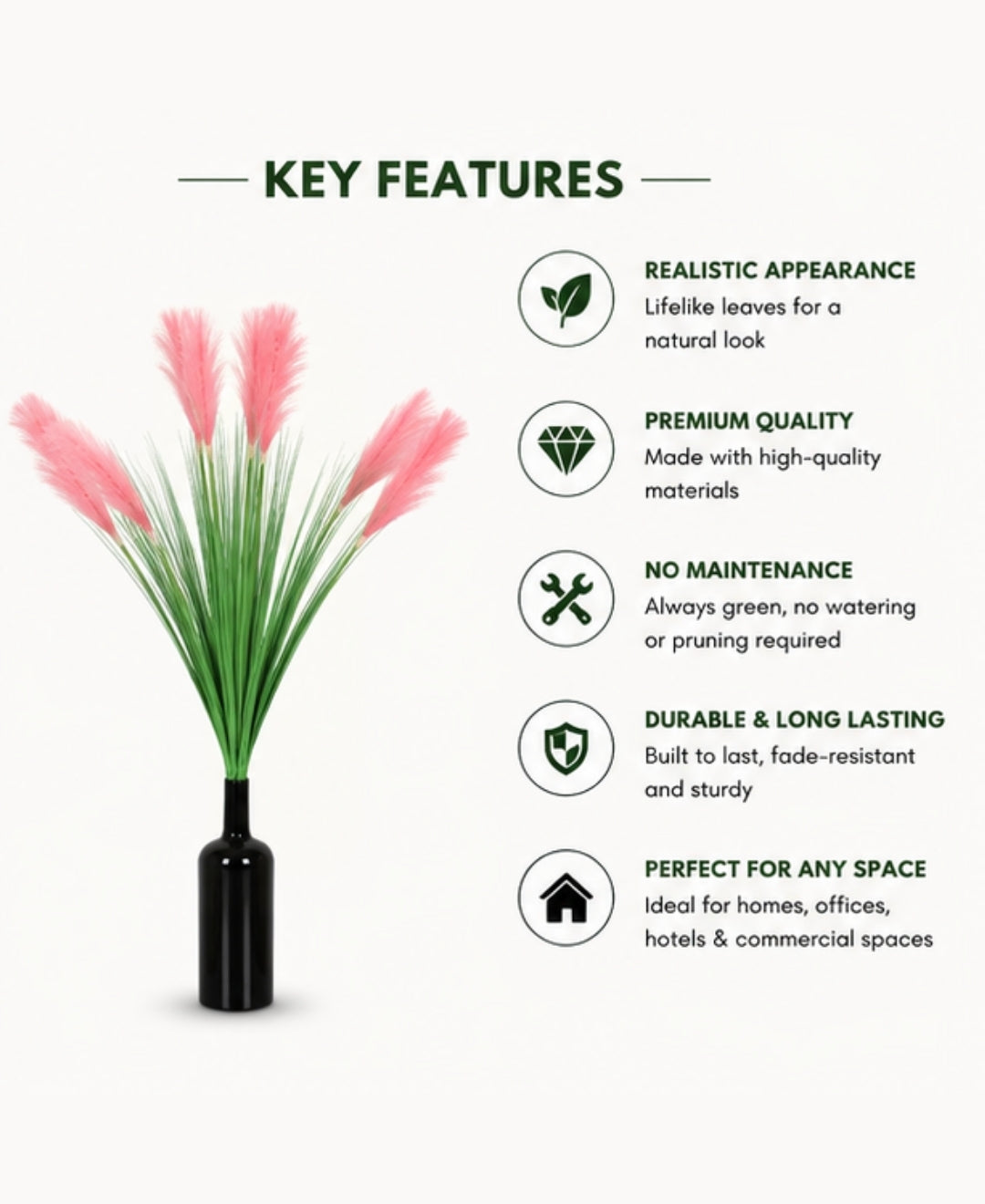Decorative Pink Faux Pampas Grass Bouquet Without Pot