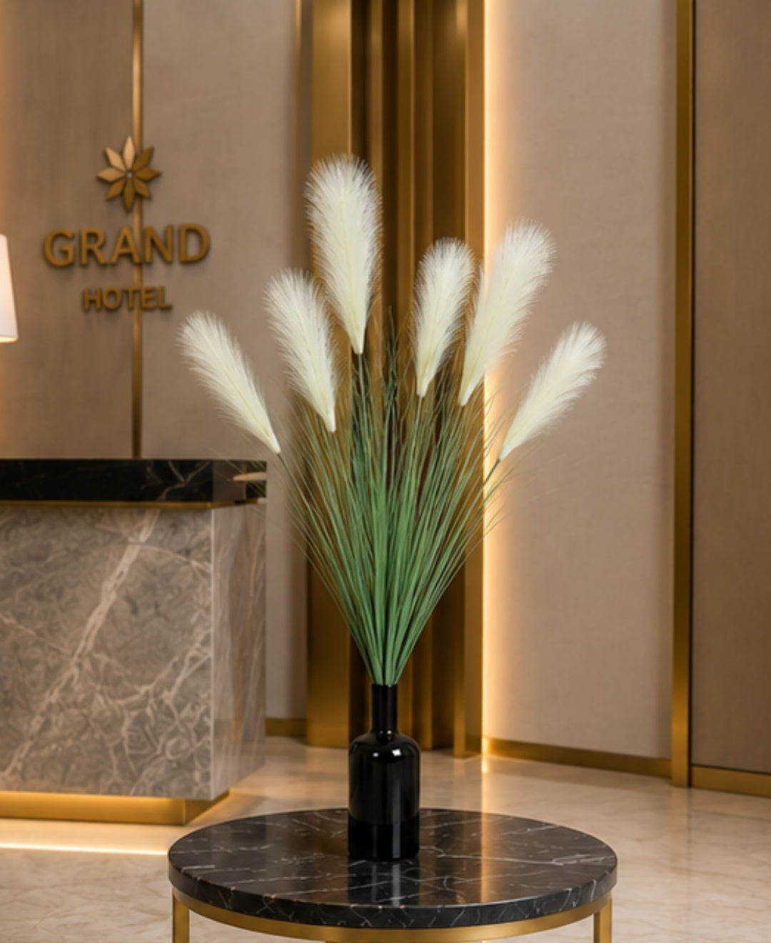 Decorative White Faux Pampas Grass Bouquet Without Pot