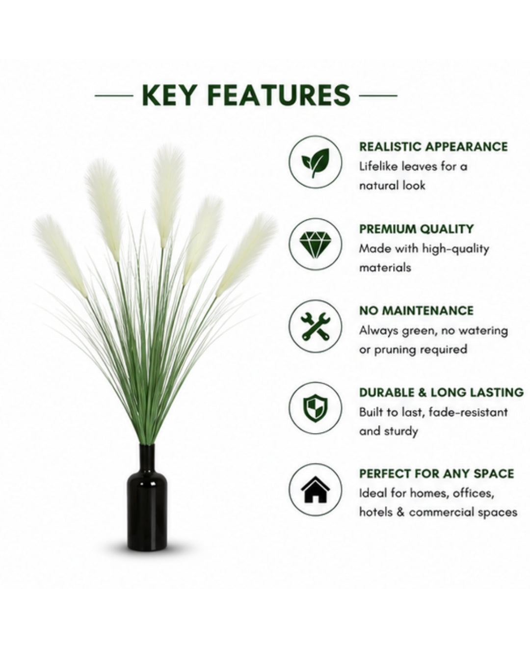 Decorative White Faux Pampas Grass Bouquet Without Pot