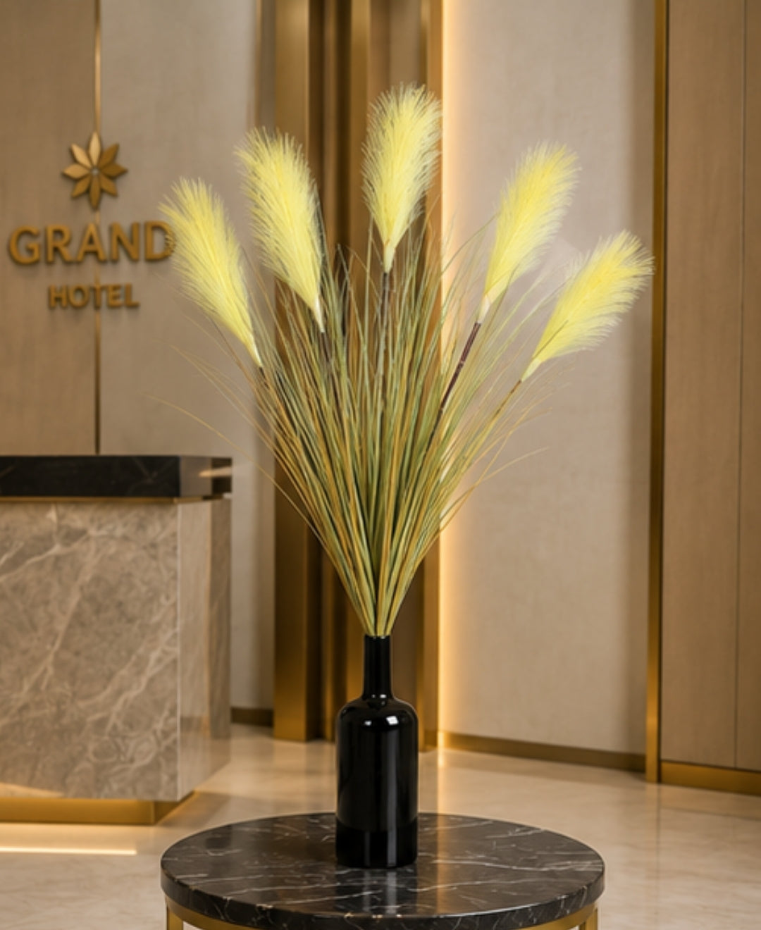 Decorative Yellow Faux Pampas Grass Bouquet Without Pot
