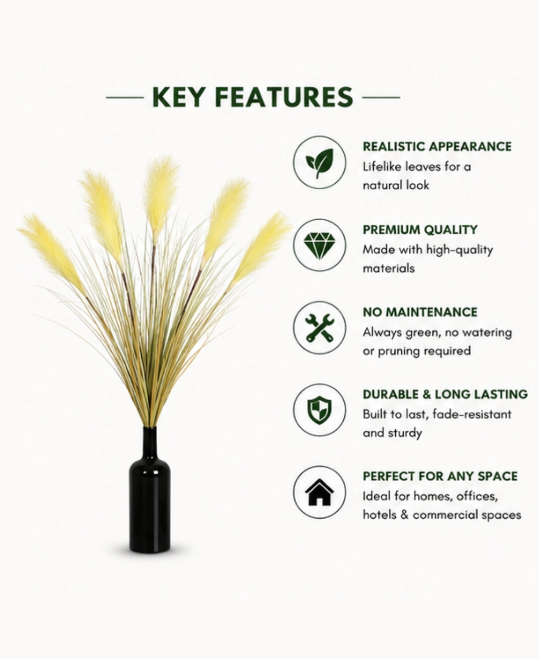 Decorative Yellow Faux Pampas Grass Bouquet Without Pot