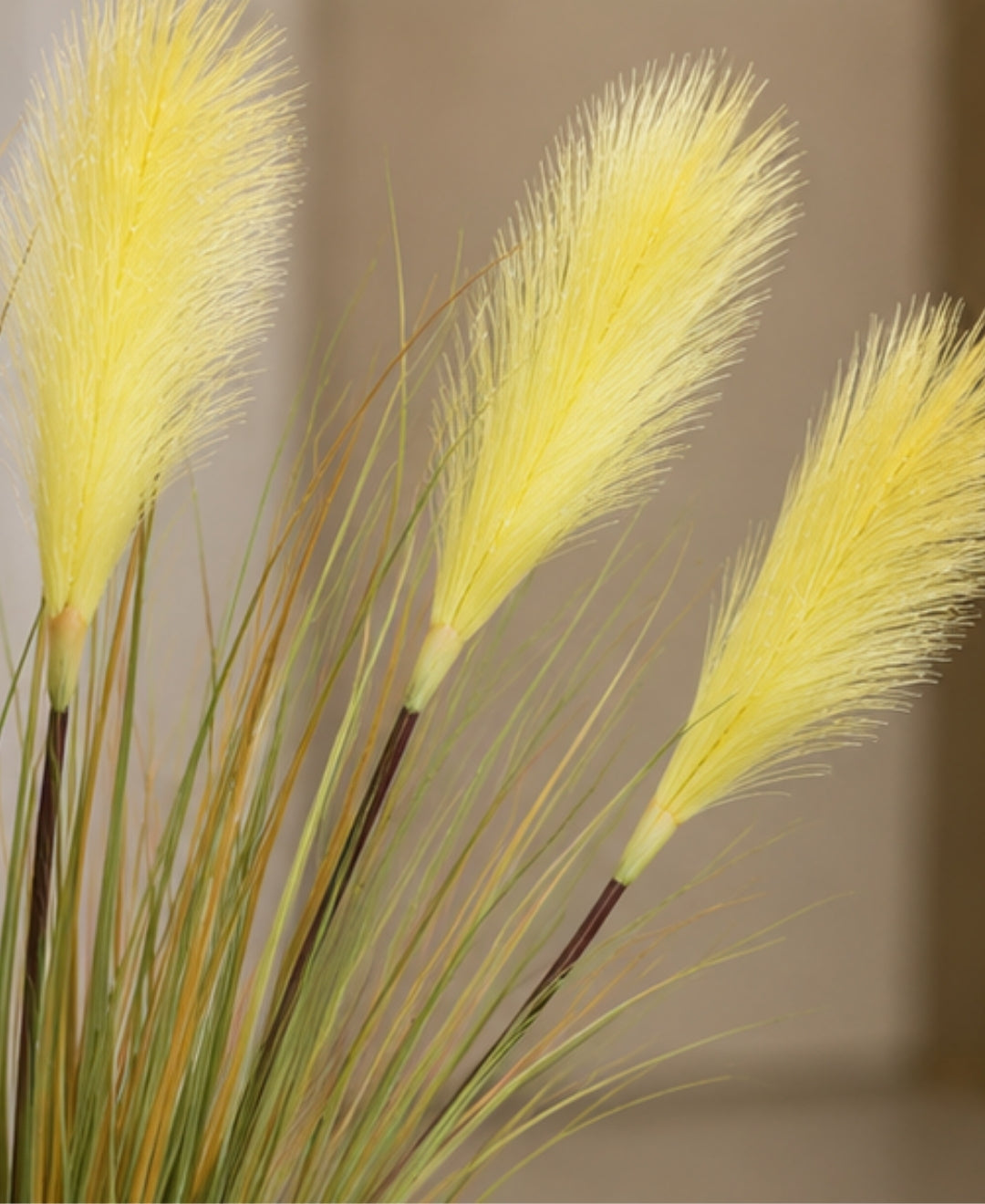 Decorative Yellow Faux Pampas Grass Bouquet Without Pot